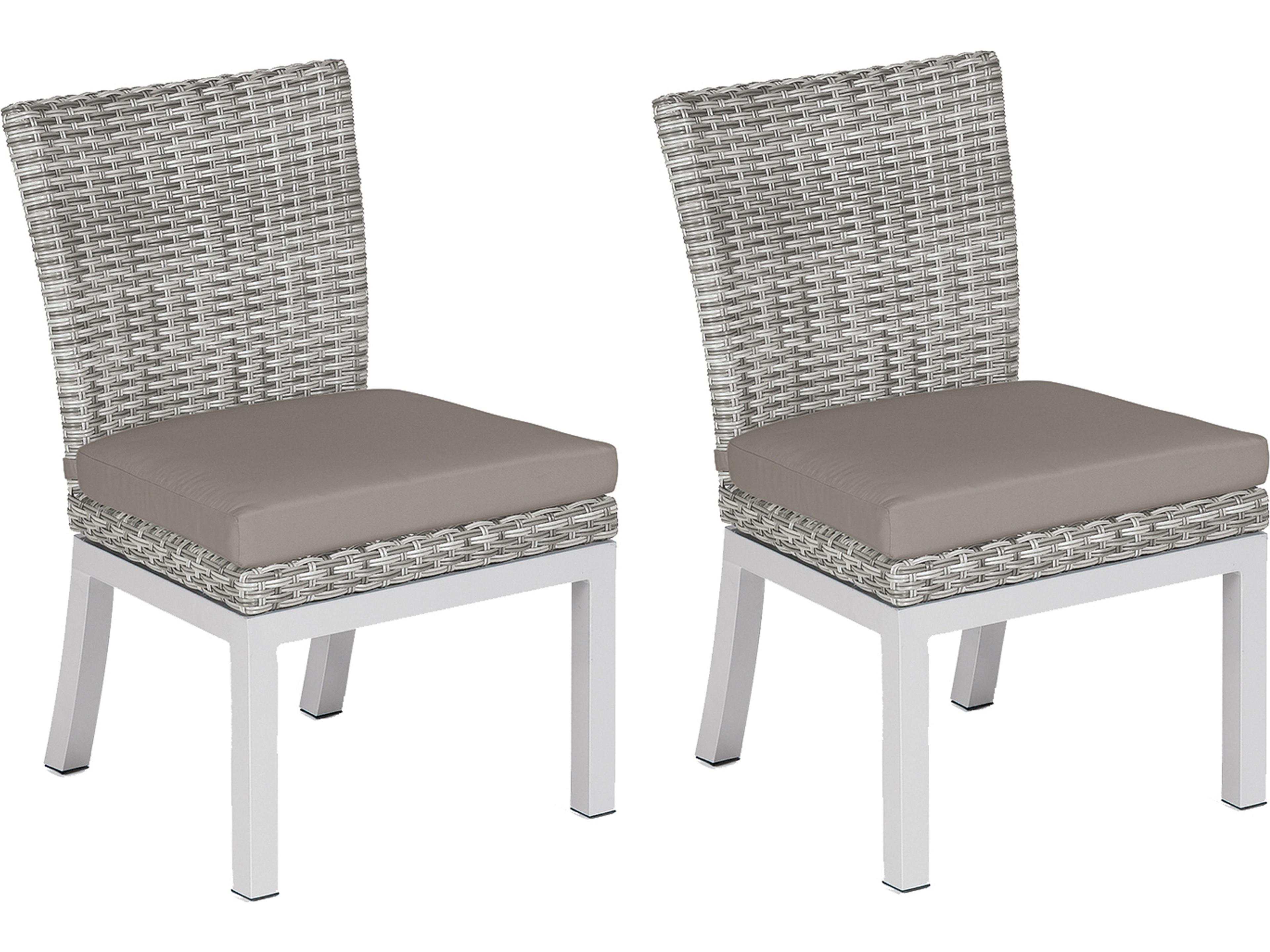 Oxford Garden Argento Wicker Patio Dining Side Chair with Stone Cushions Set of 2
