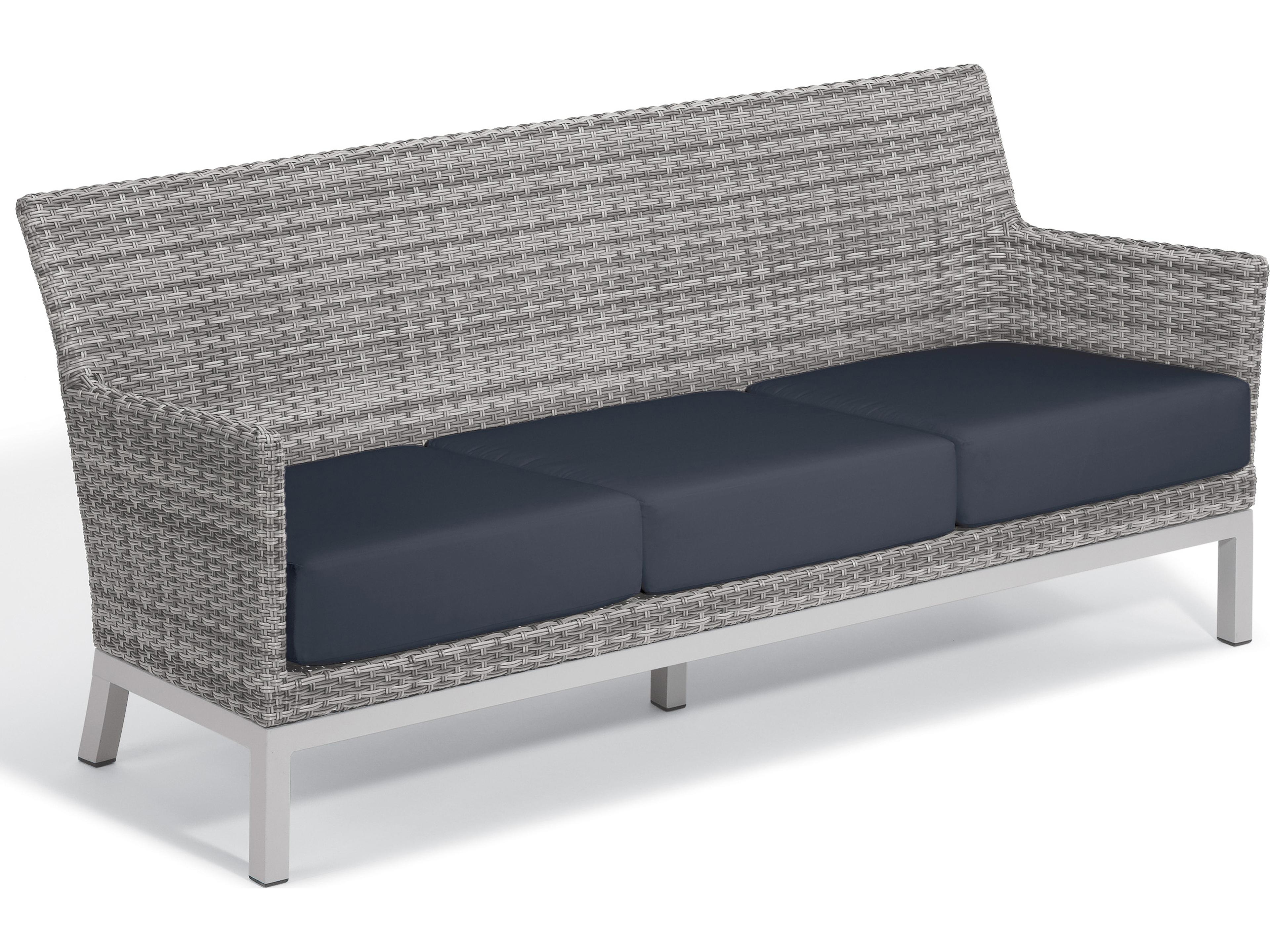 Oxford Garden Argento Wicker Outdoor Patio Sofa with Midnight Blue Cushions