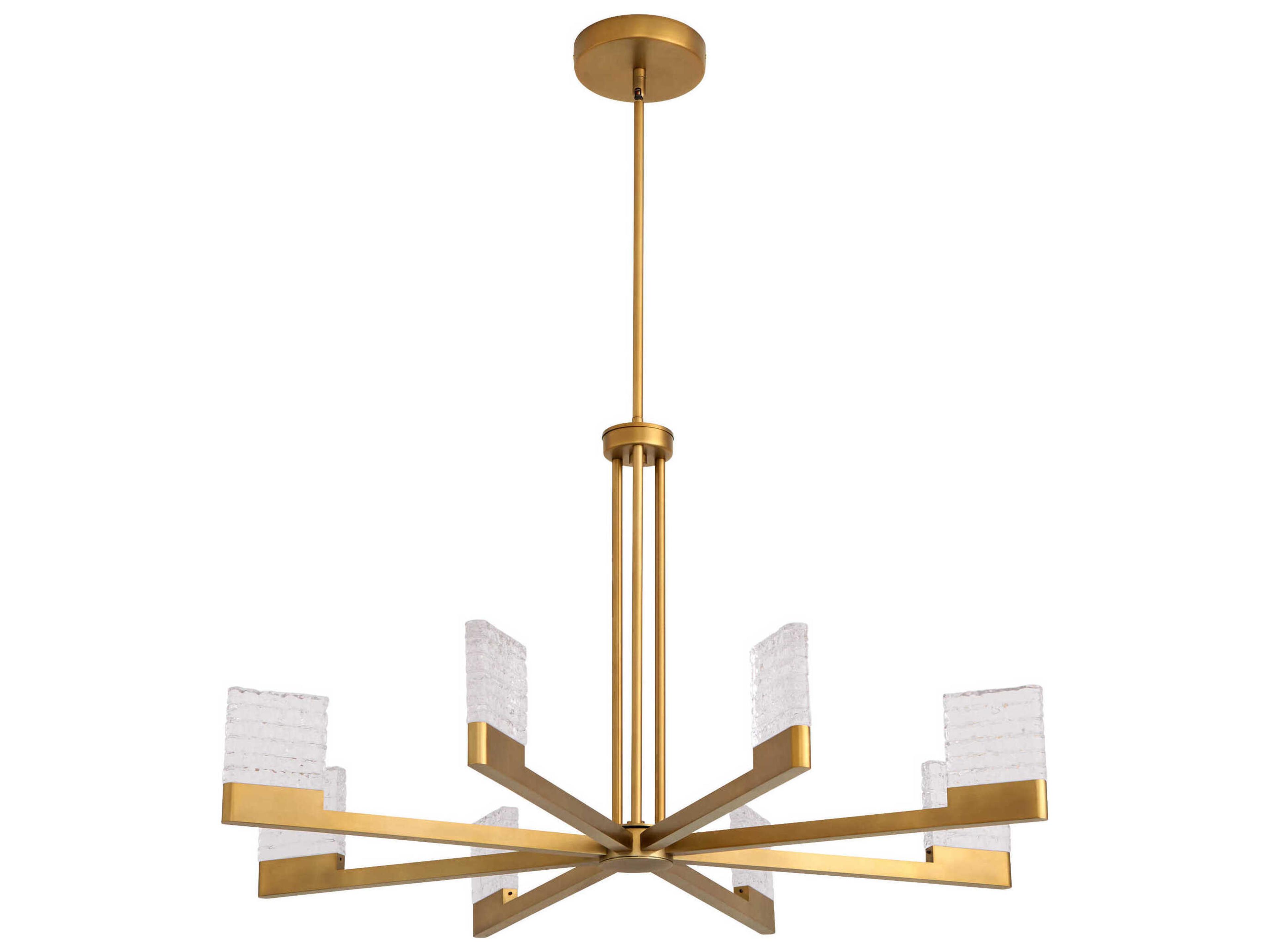 Oxygen by Quorum Gamma 8-Light Brushed Brass Geometric Linear Chandelier