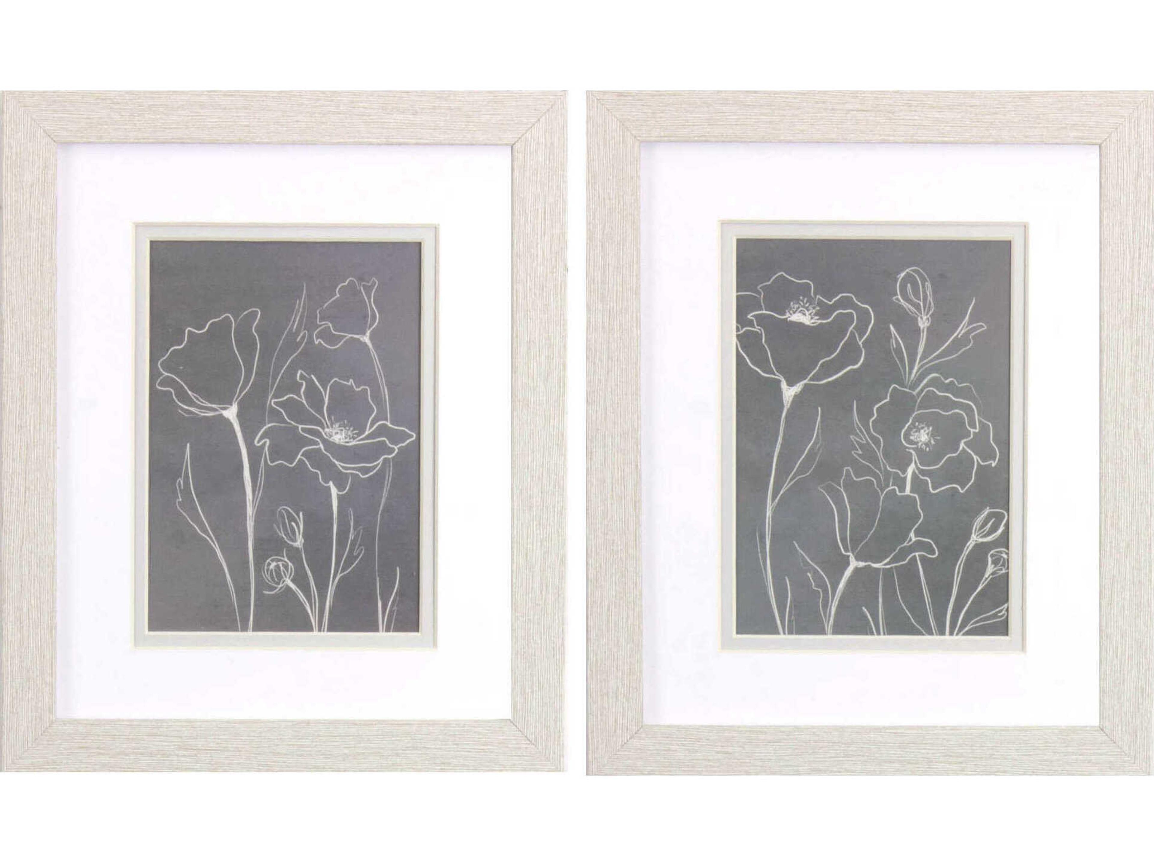 Paragon Florals Gray Poppies Sketch Wall Art Set of 2