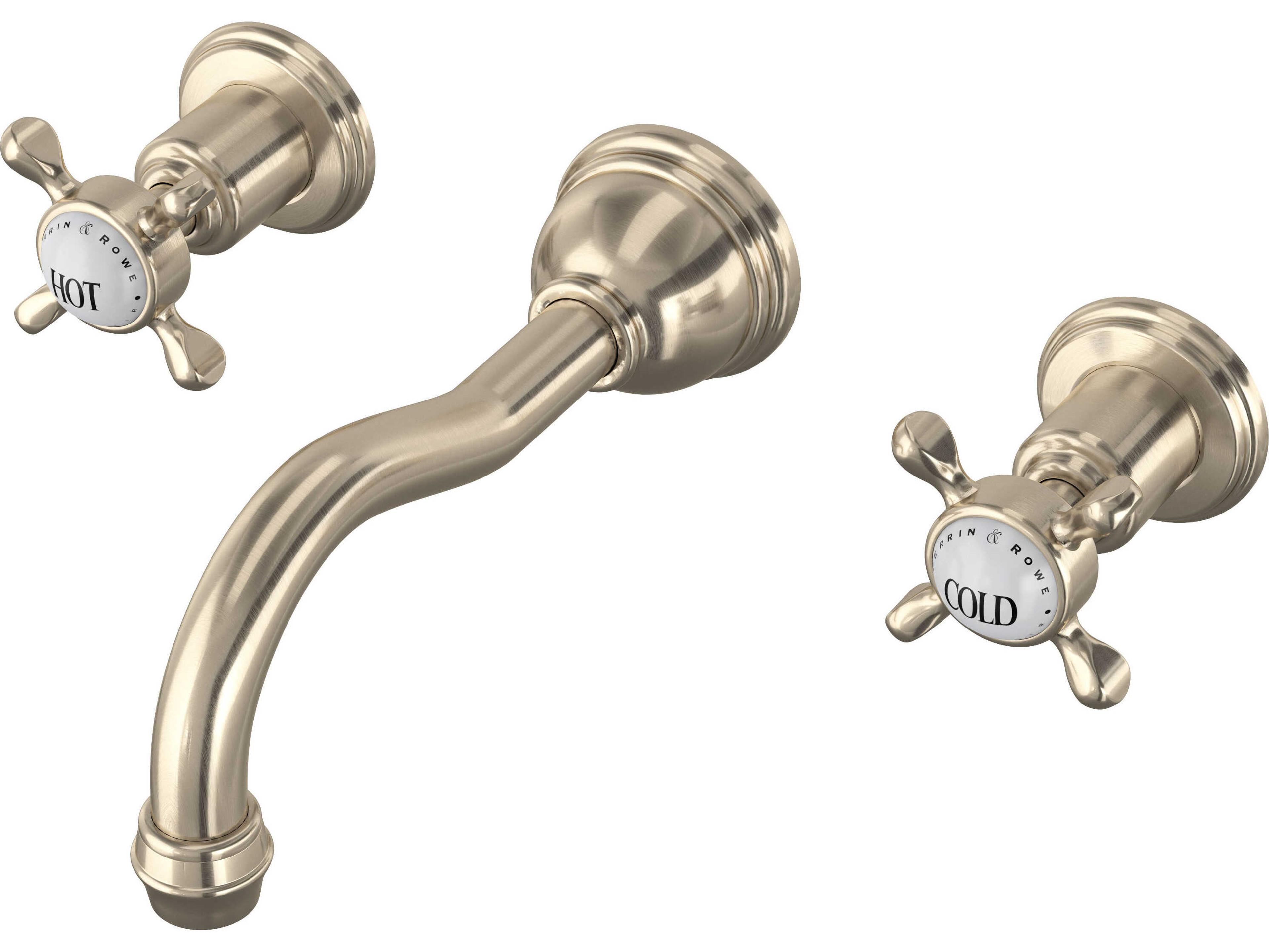 Perrin and Rowe Edwardian Satin Nickel Wall Mount Lavatory Faucet Trim with Column Spout