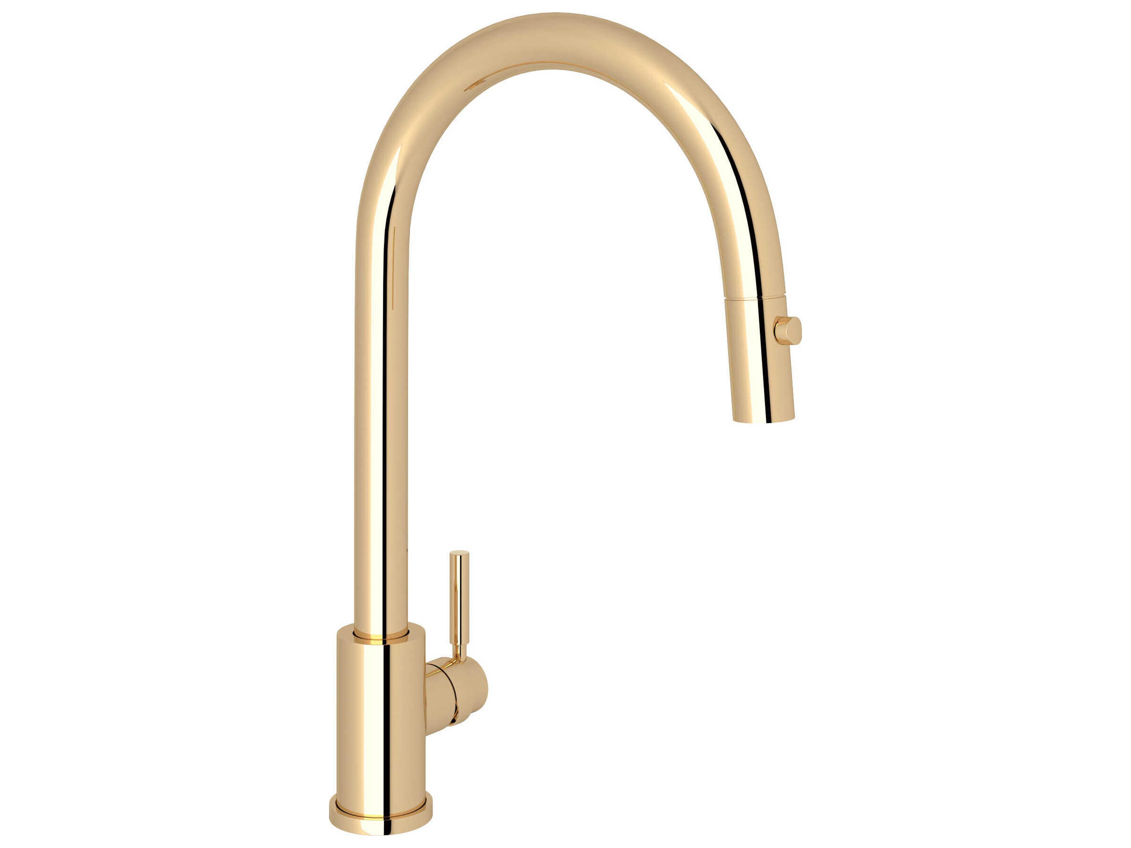 Perrin and Rowe Holborn English Gold Pull-Down Kitchen Faucet with C-Spout