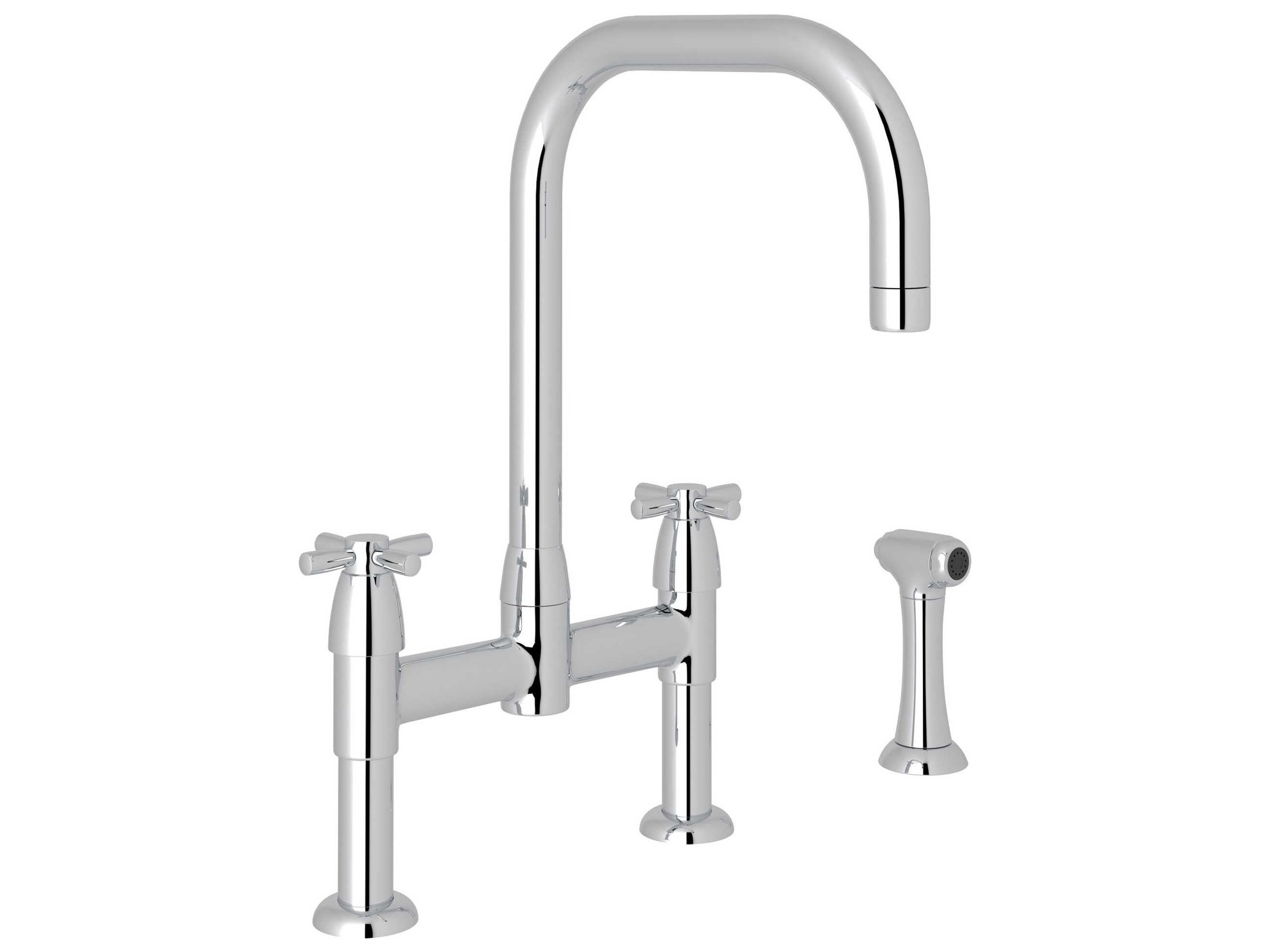 Perrin and Rowe Holborn Polished Chrome Kitchen Faucet with U Spout Cross Handles and Sidespray