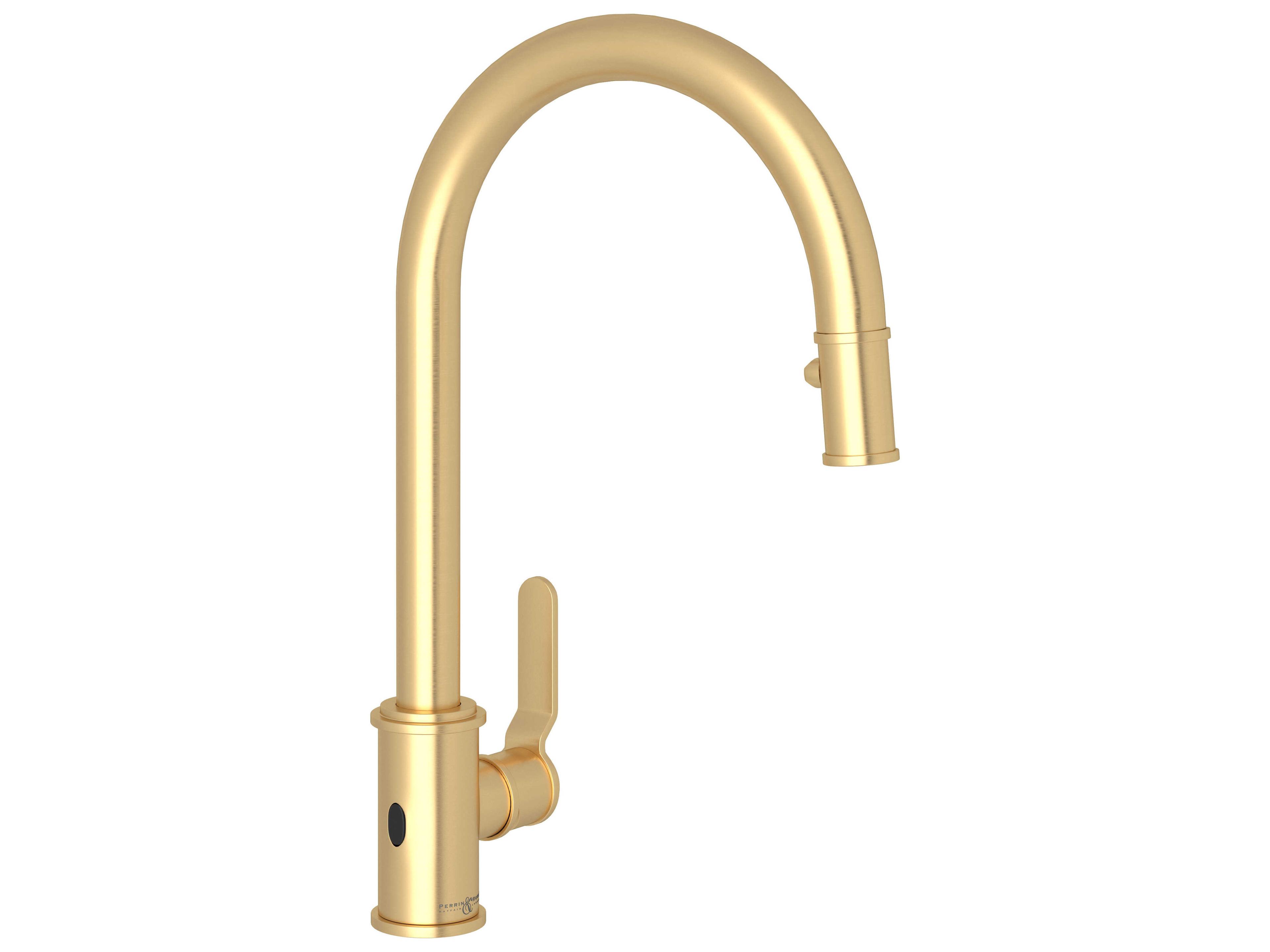 Perrin and Rowe Armstrong Satin English Gold Pull-Down Touchless Kitchen Faucet