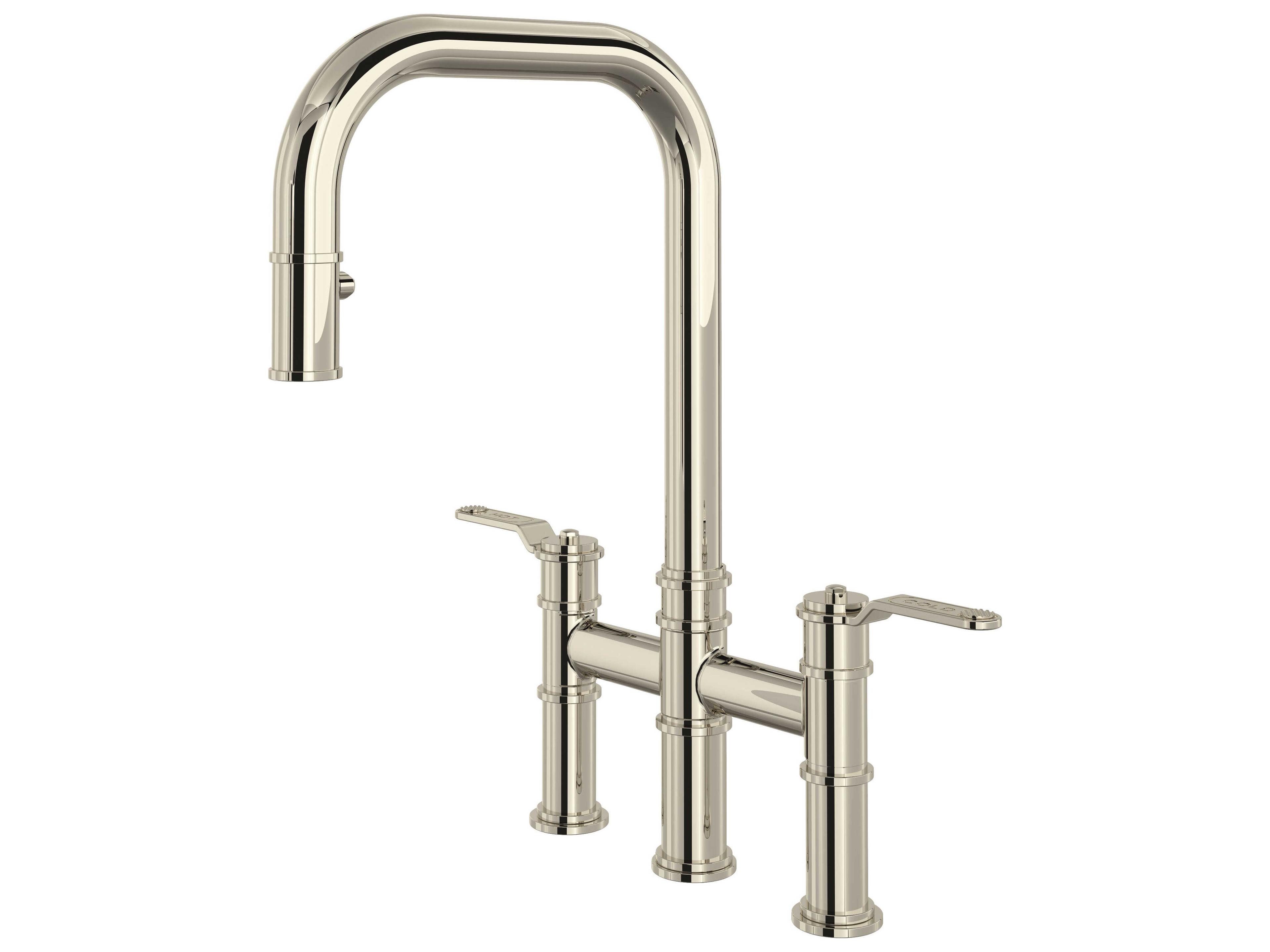 Perrin and Rowe Armstrong Polished Nickel Pull-Down Bridge Kitchen Faucet with U-Spout