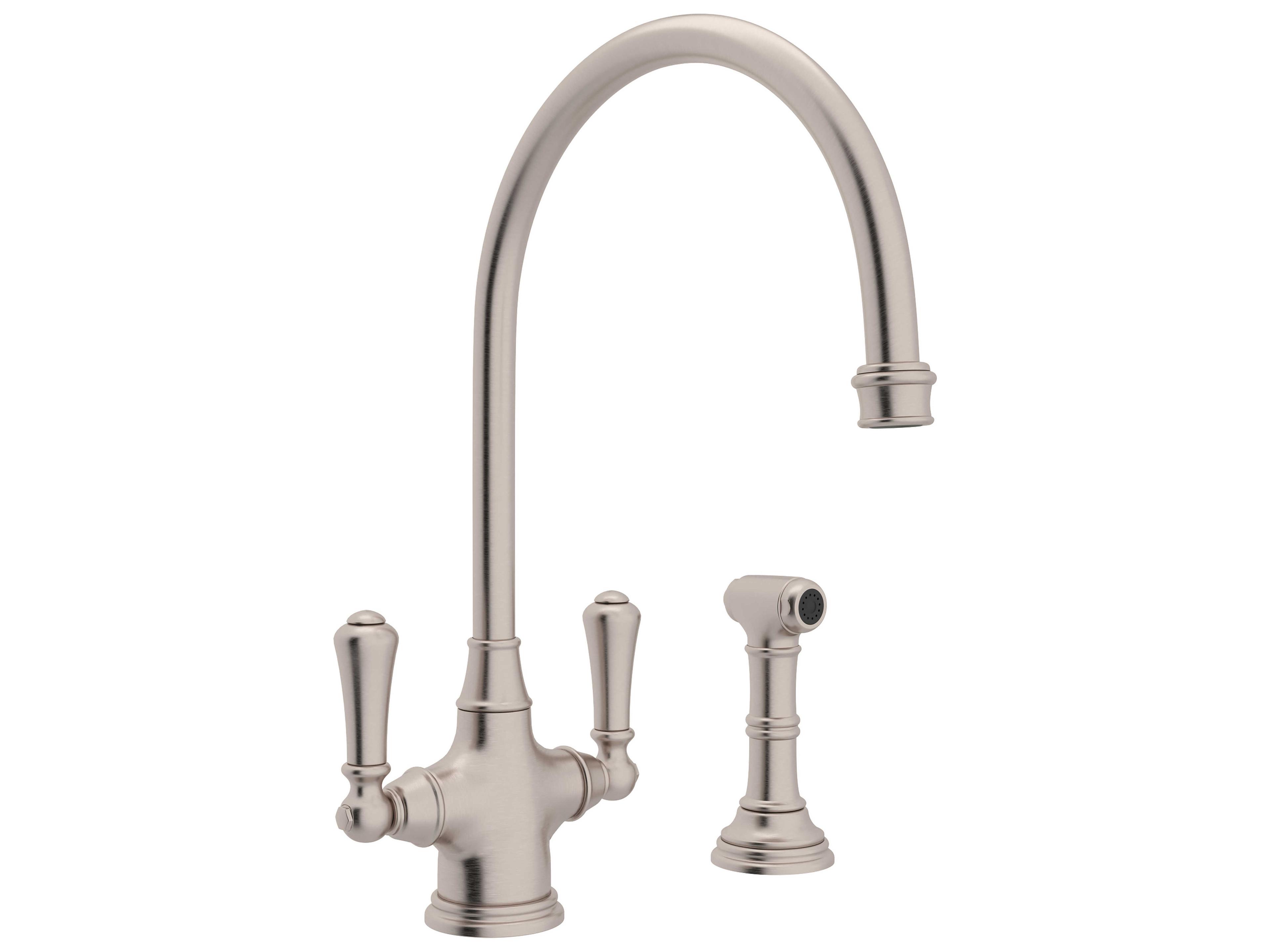 Perrin and Rowe Georgian Era Satin Nickel Two Handle Kitchen Faucet with Side Spray