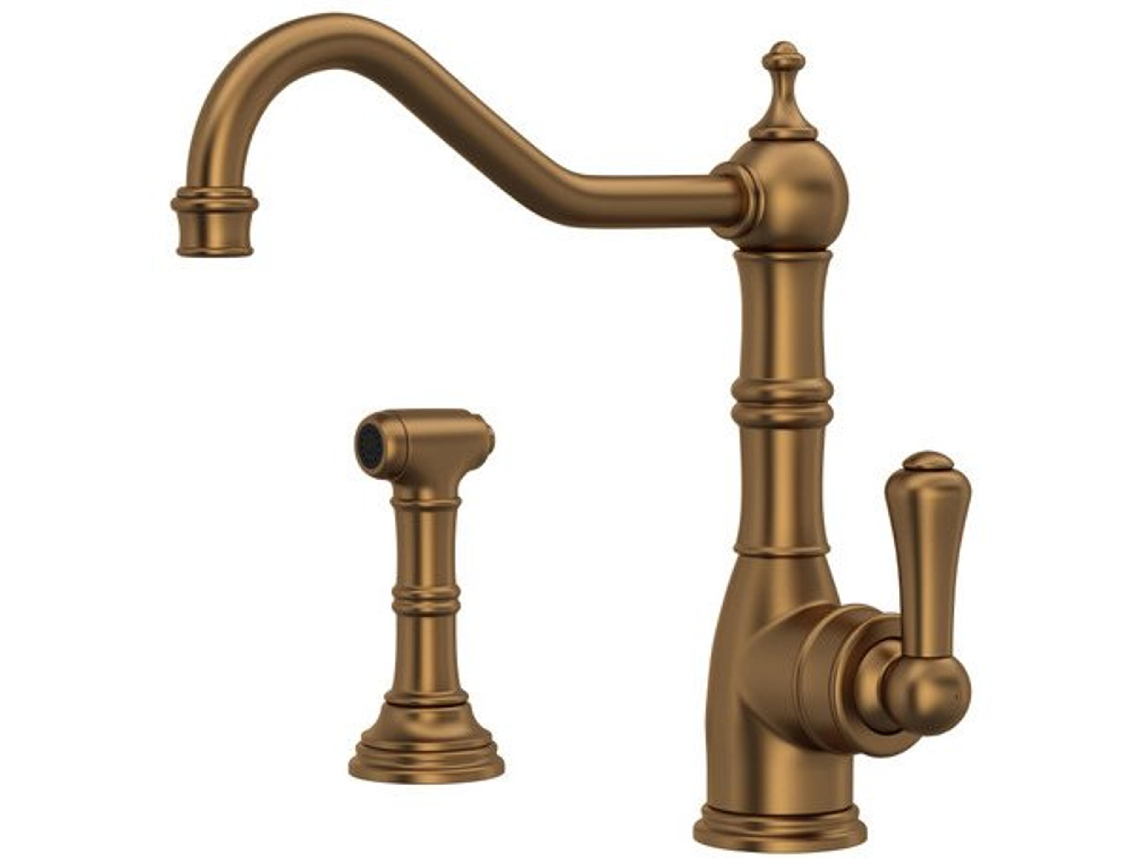 Perrin and Rowe Edwardian Era Single Hole English Bronze Faucet with Side spray Rinse