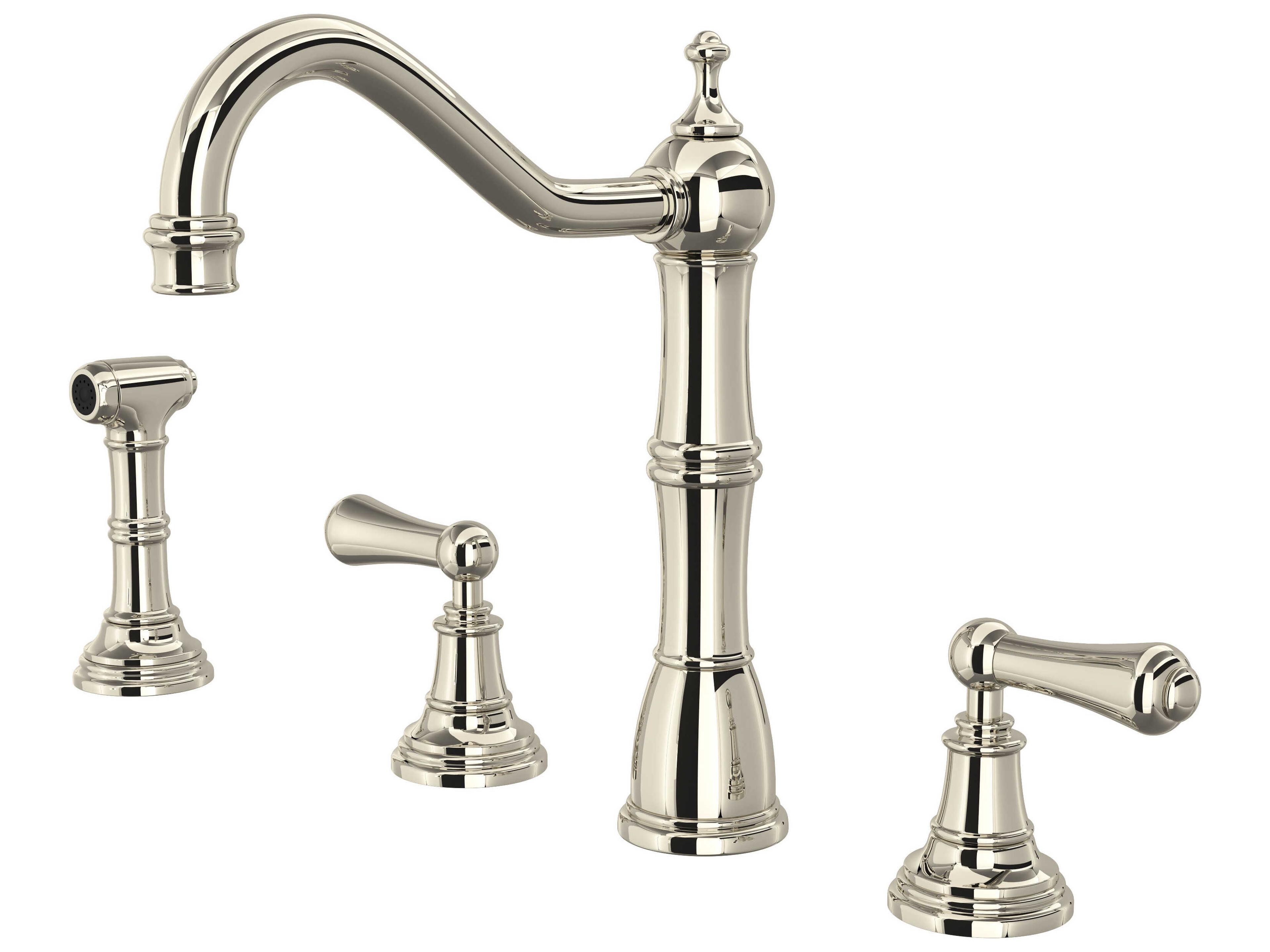 Perrin and Rowe Edwardian Polished Nickel Two Handle Kitchen Faucet with Side Spray