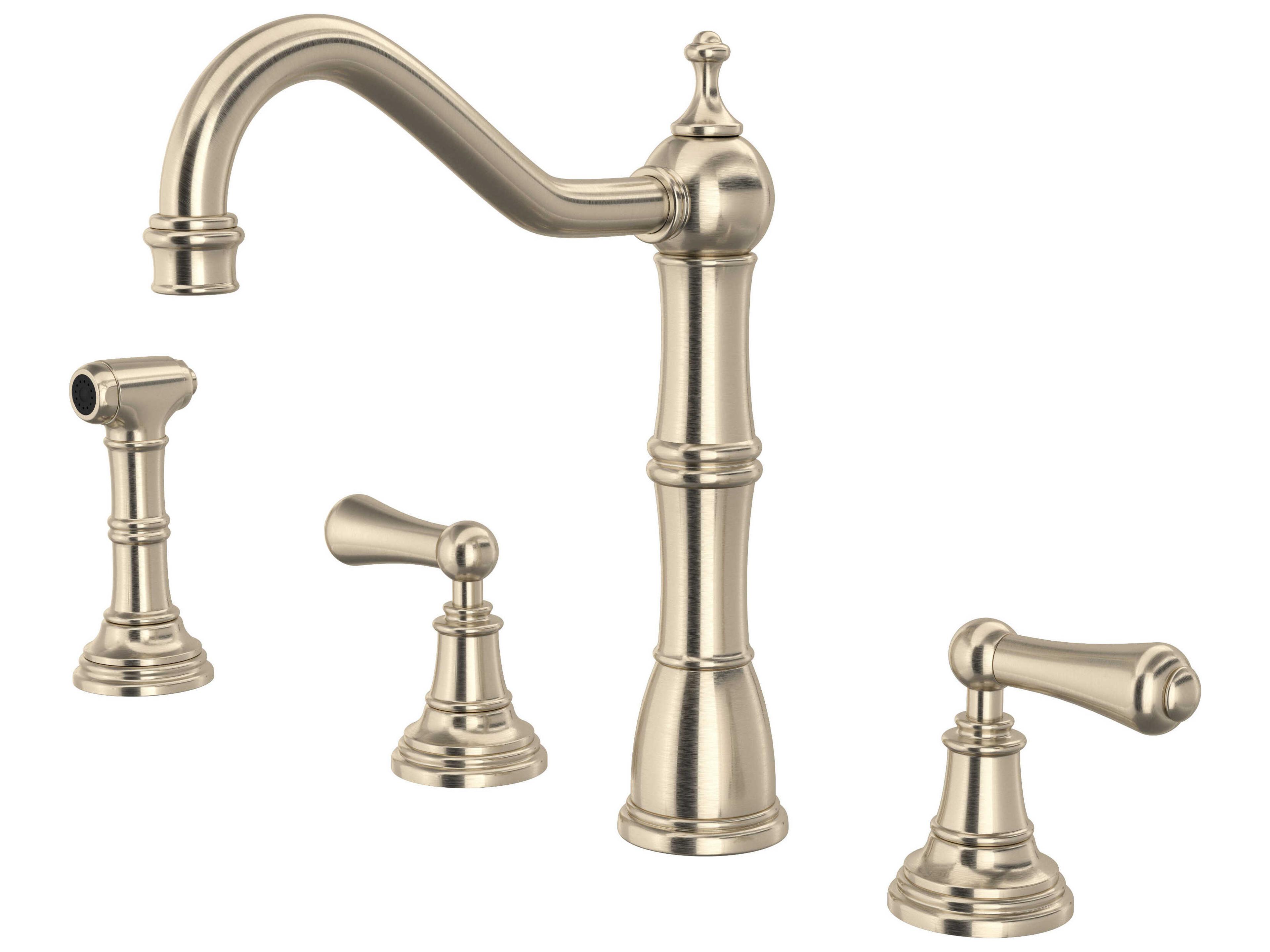 Perrin and Rowe Edwardian Satin Nickel Two Handle Kitchen Faucet with Side Spray