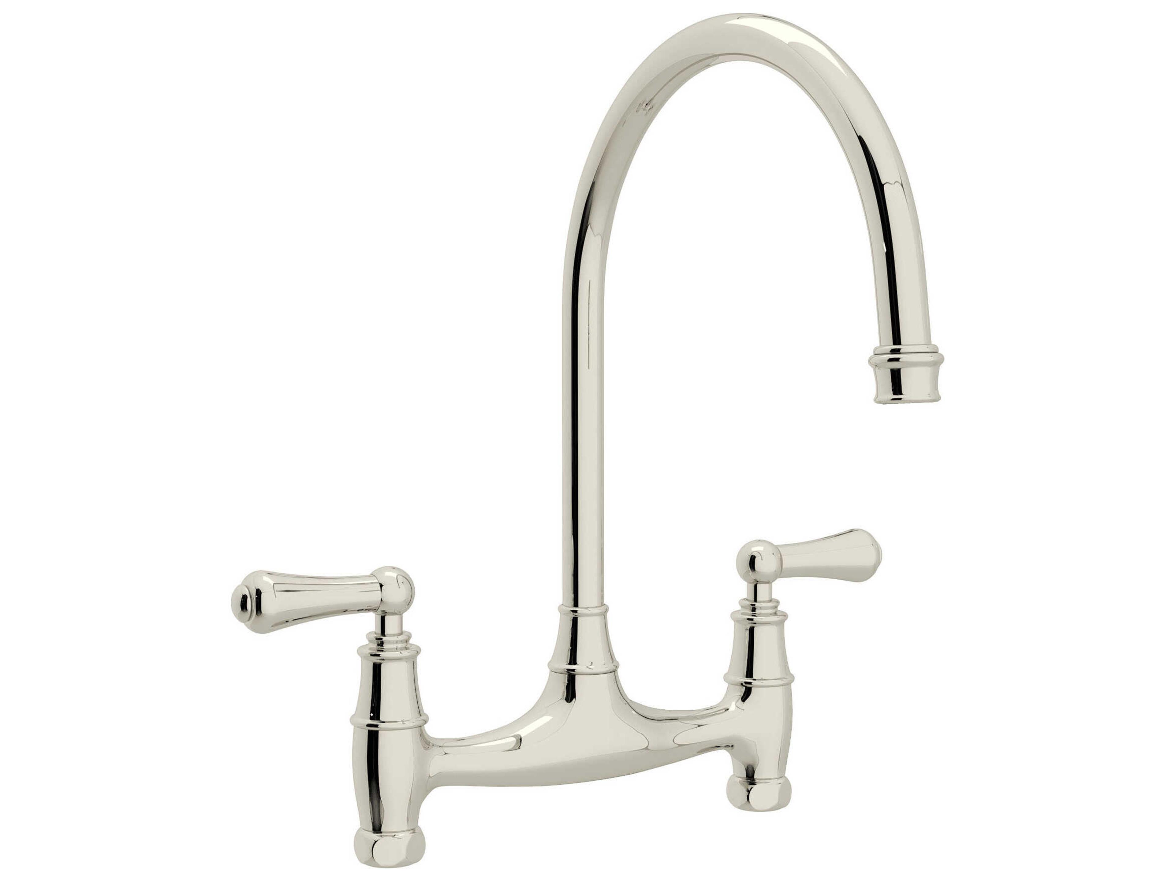 Perrin and Rowe Georgian Era Polished Nickel Bridge Kitchen Faucet Without Unions