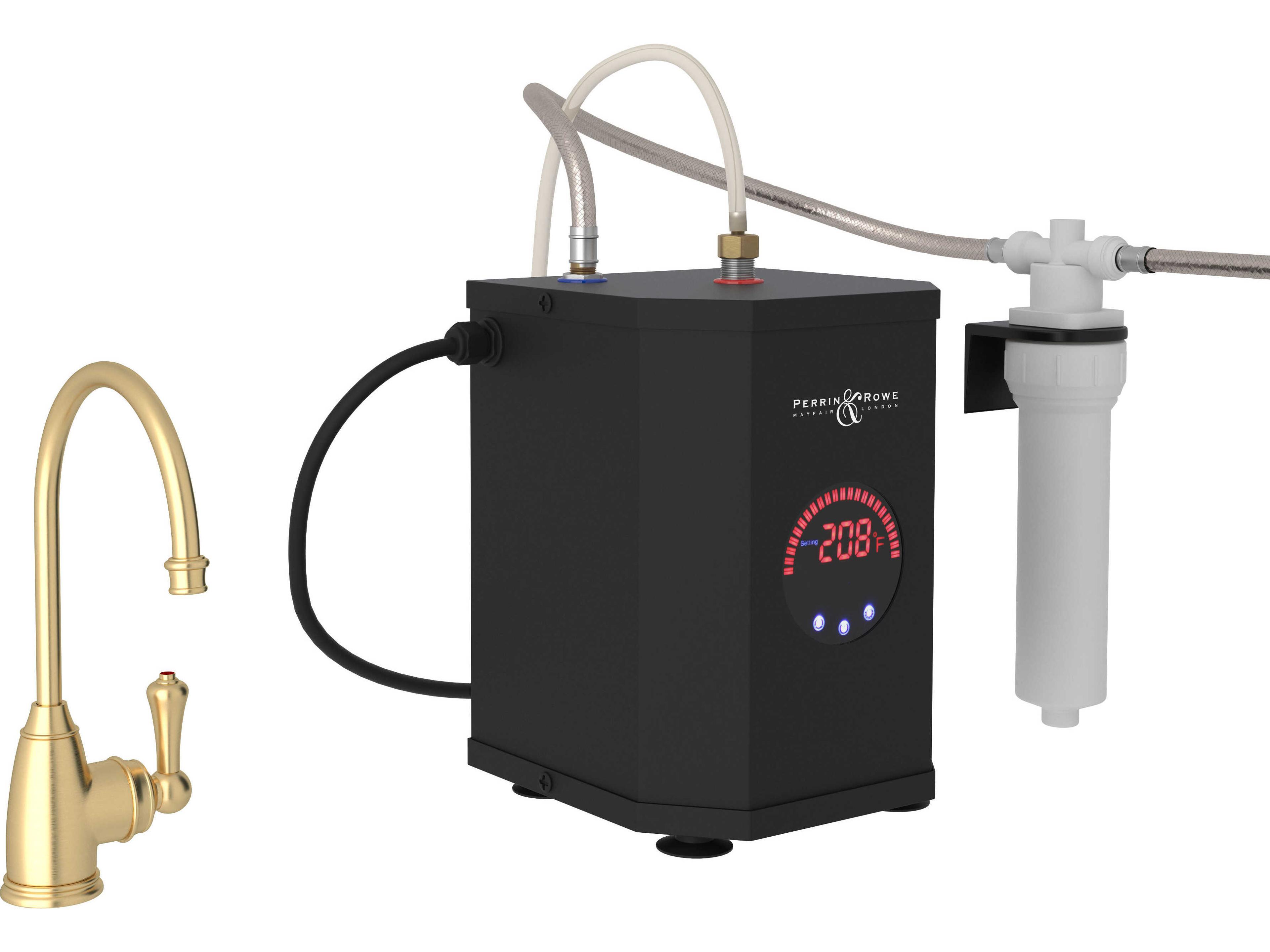 Perrin and Rowe Georgian Era Satin English Gold Hot Water Dispenser, Tank and Filter Kit