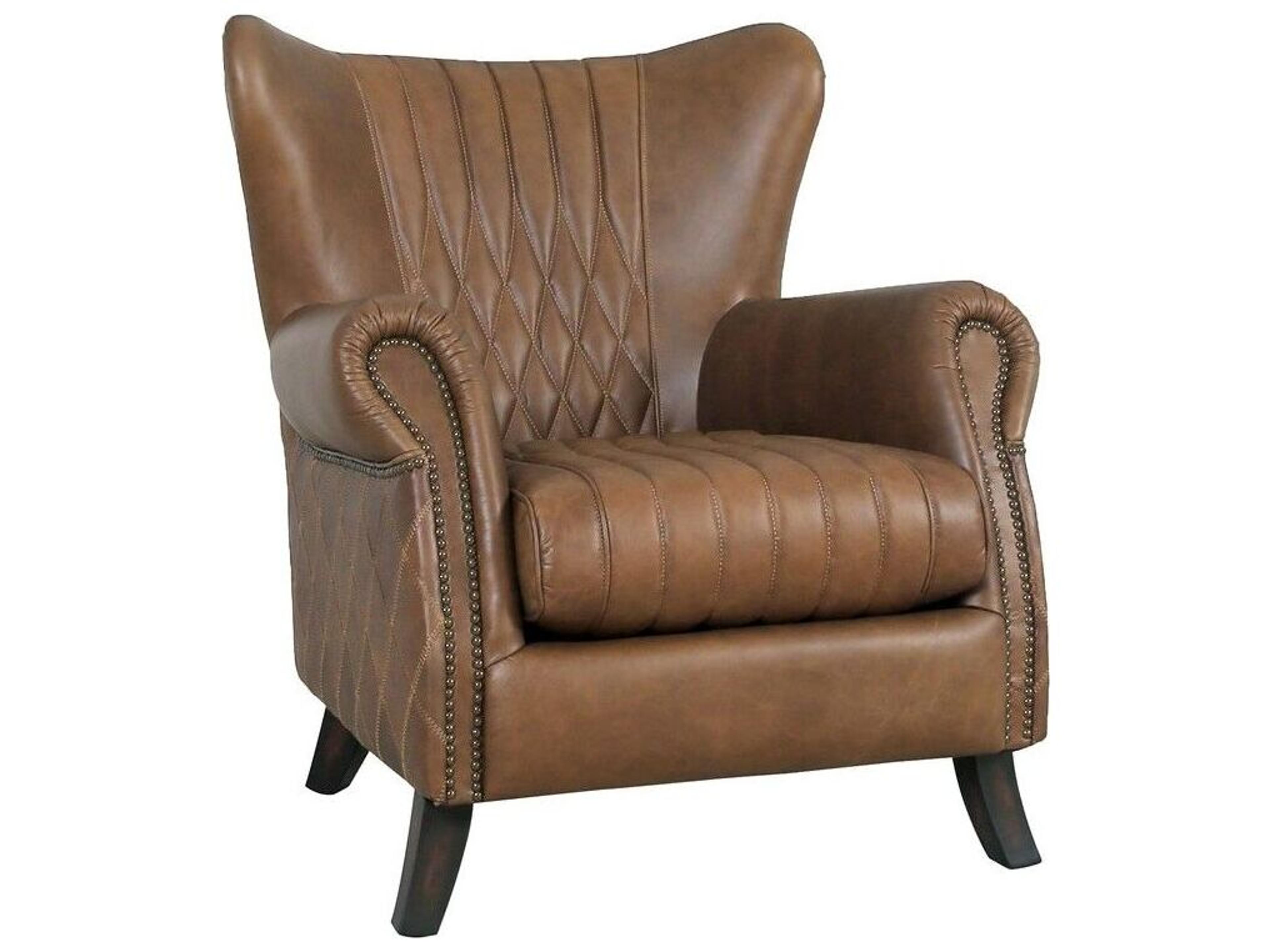 Pasargad Home Vicenza Harrison Brown Leather Accent Chair