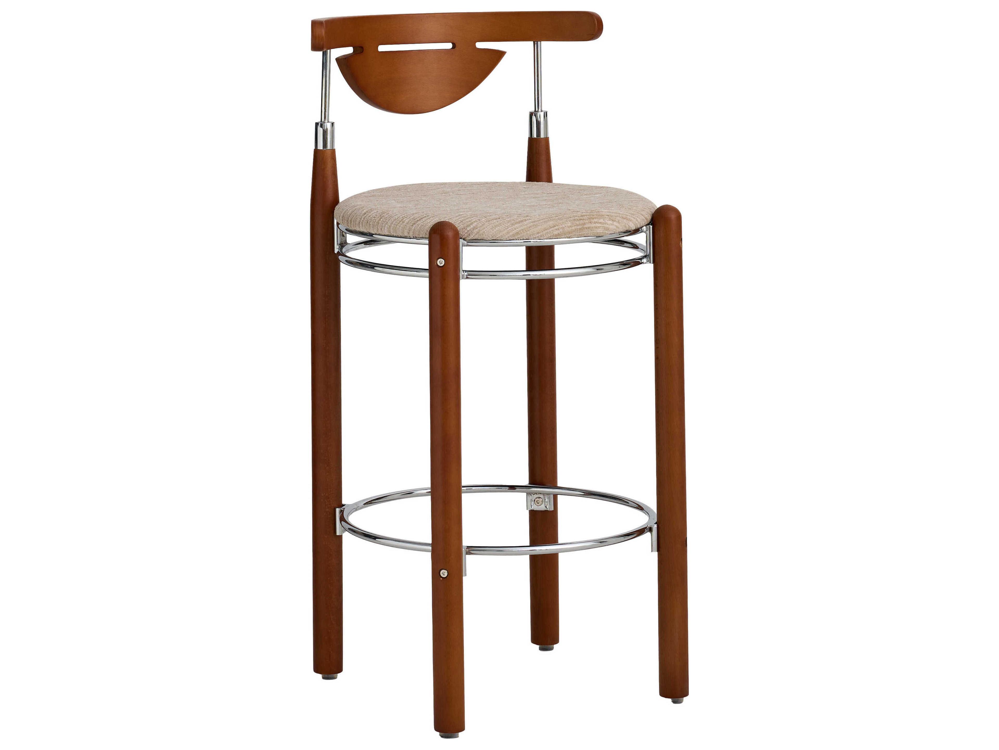 Pasargad Home Osaka Nikko Beige Upholstered Solid Wood Bar Stool Set of 2