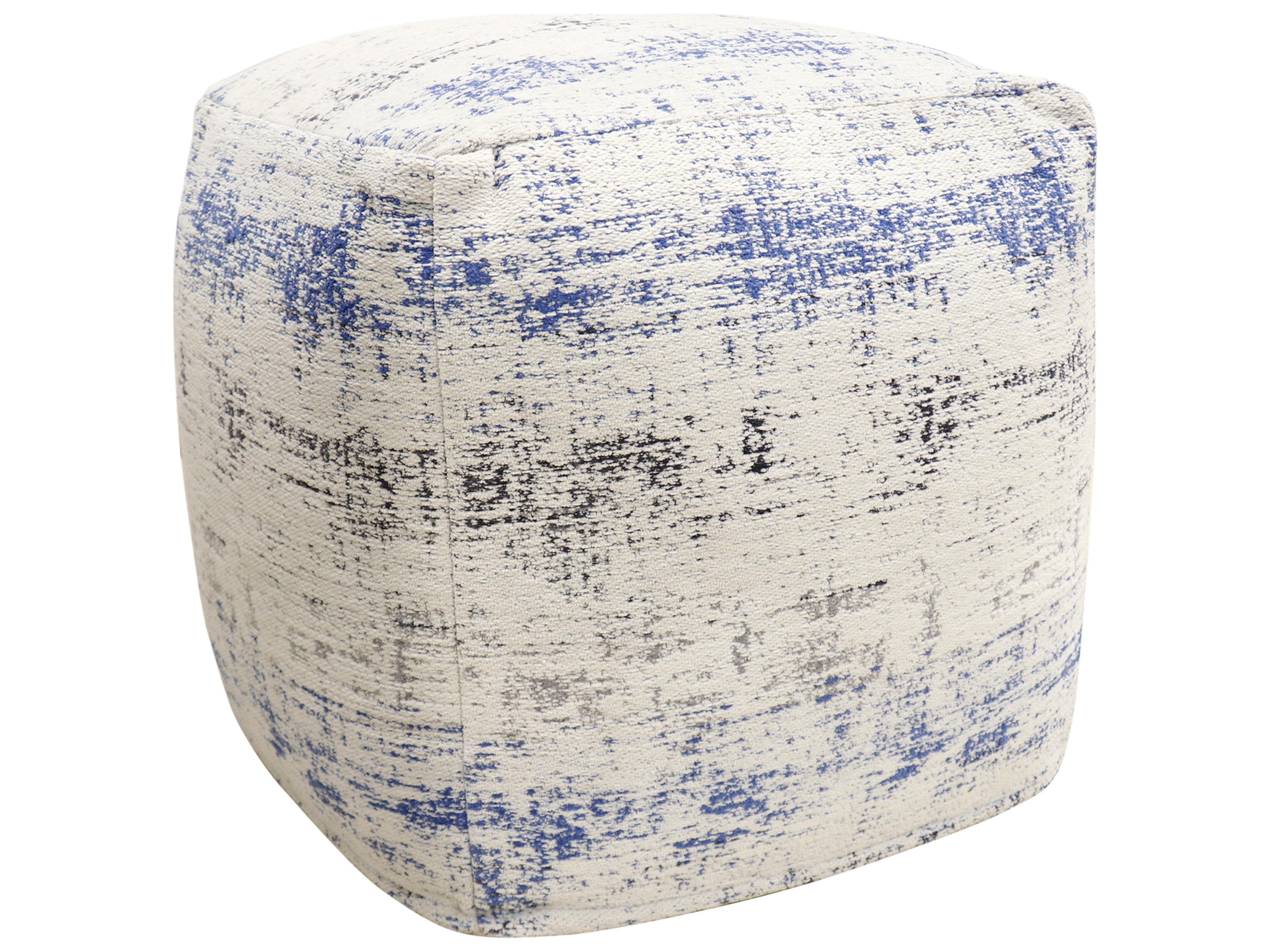 Pasargad Home Grand Canyon Ivory Blue White Distressed Pouf