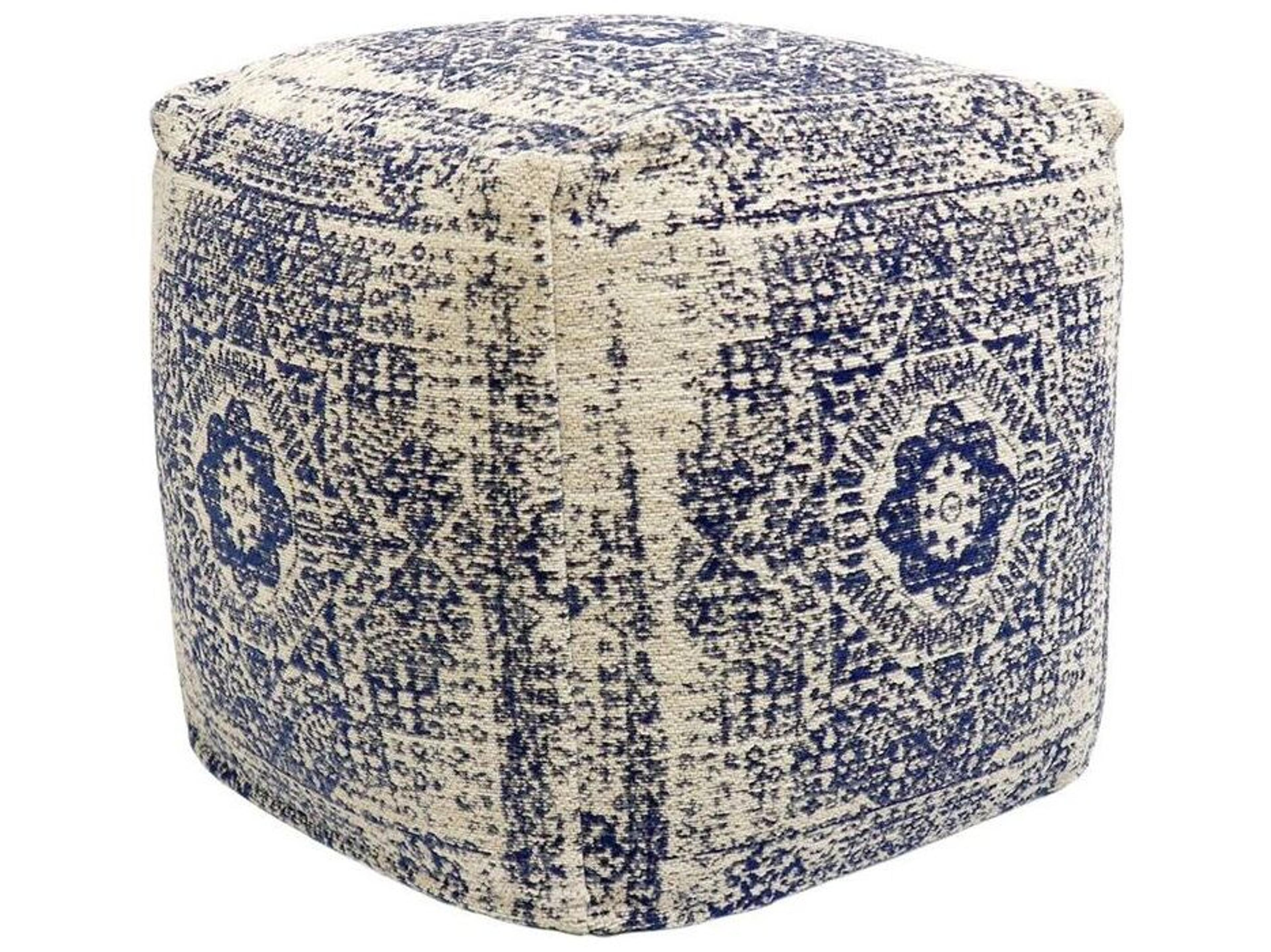 Pasargad Home Grand Canyon Navy Ivory Blue Upholstered Pouf