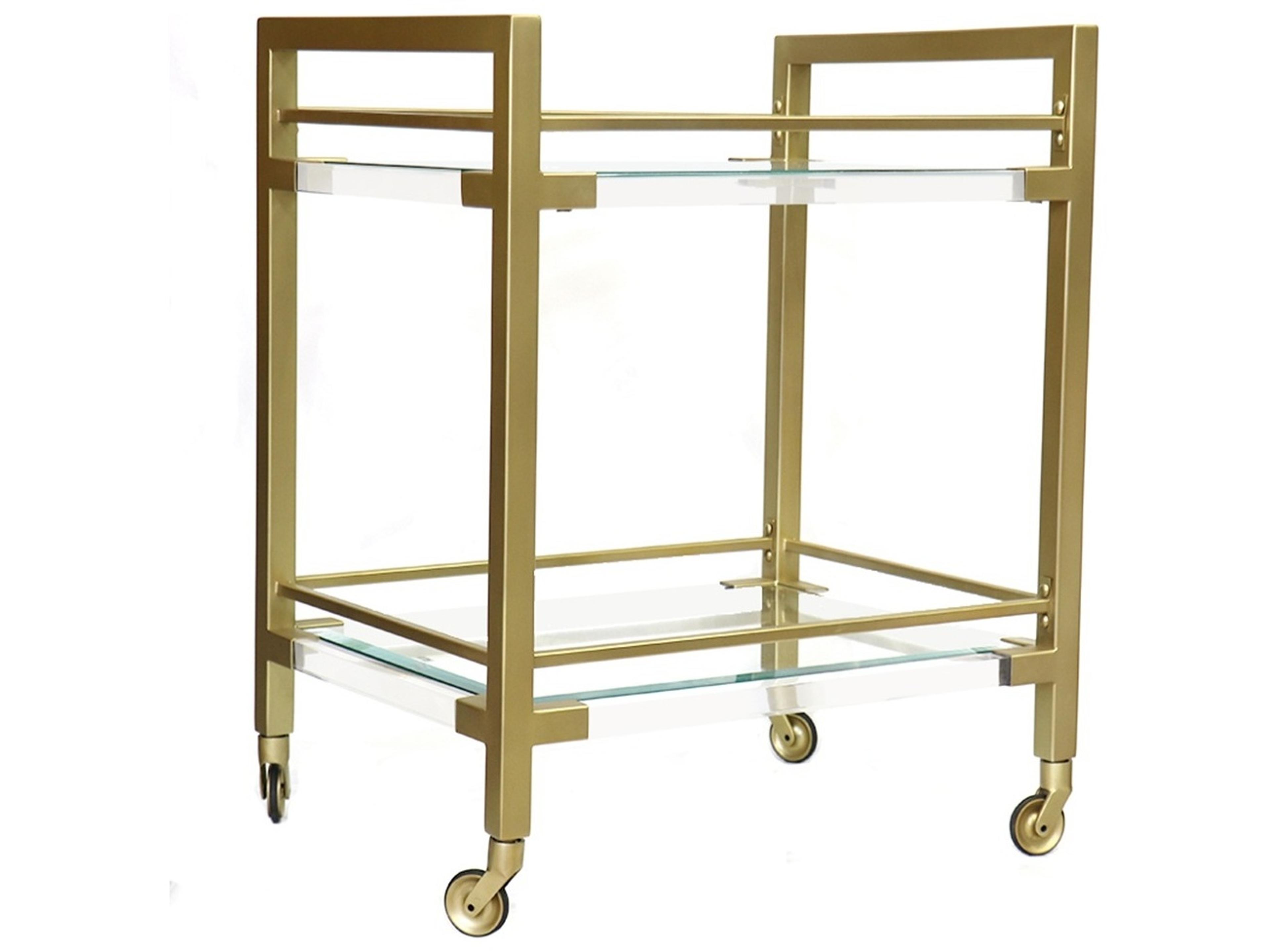 Pasargad Home Beacon Baylor Glass Clear Brass Bar Cart