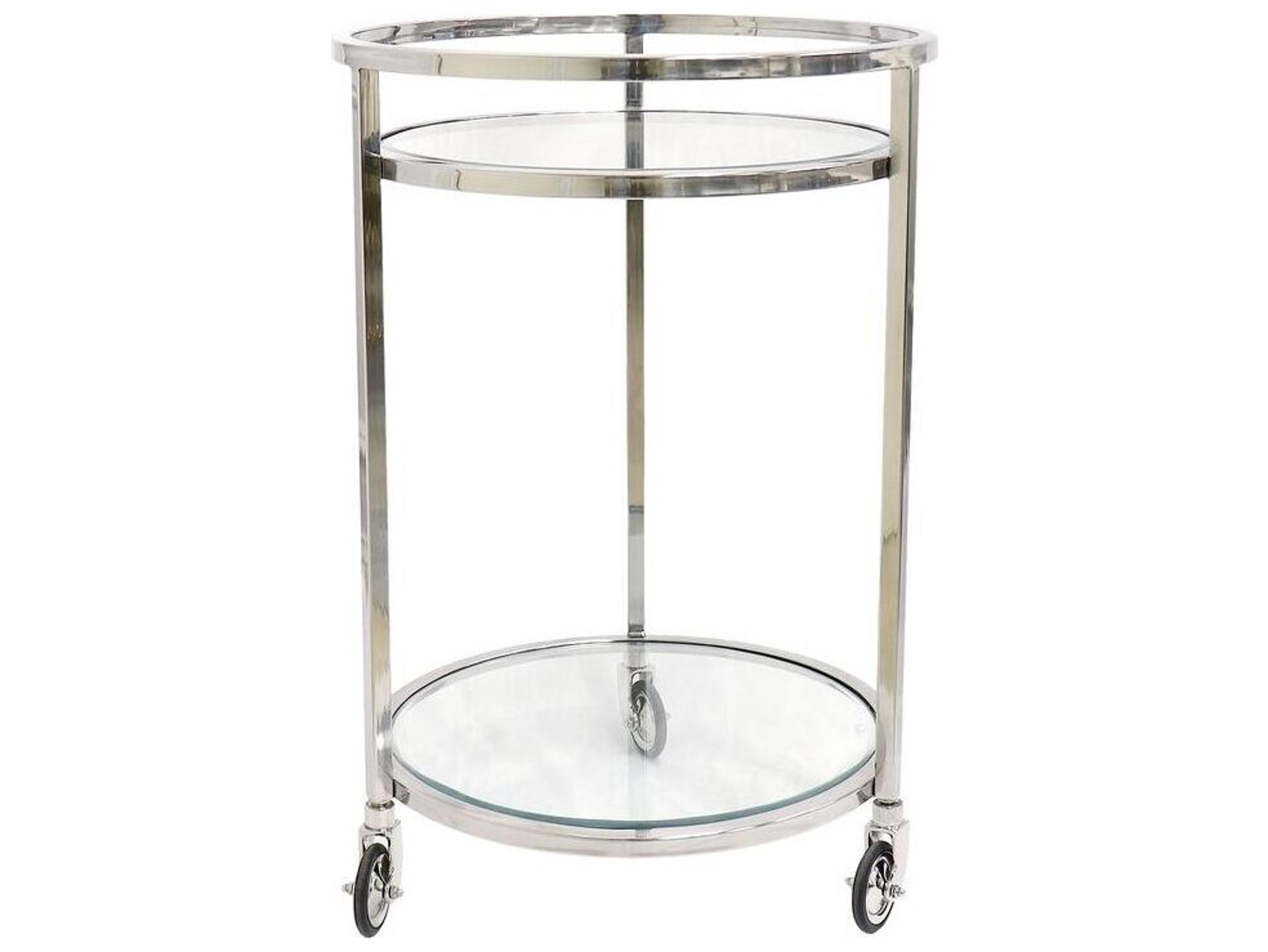 Pasargad Home Beacon Blake Glass Silver Clear Chrome Bar Cart