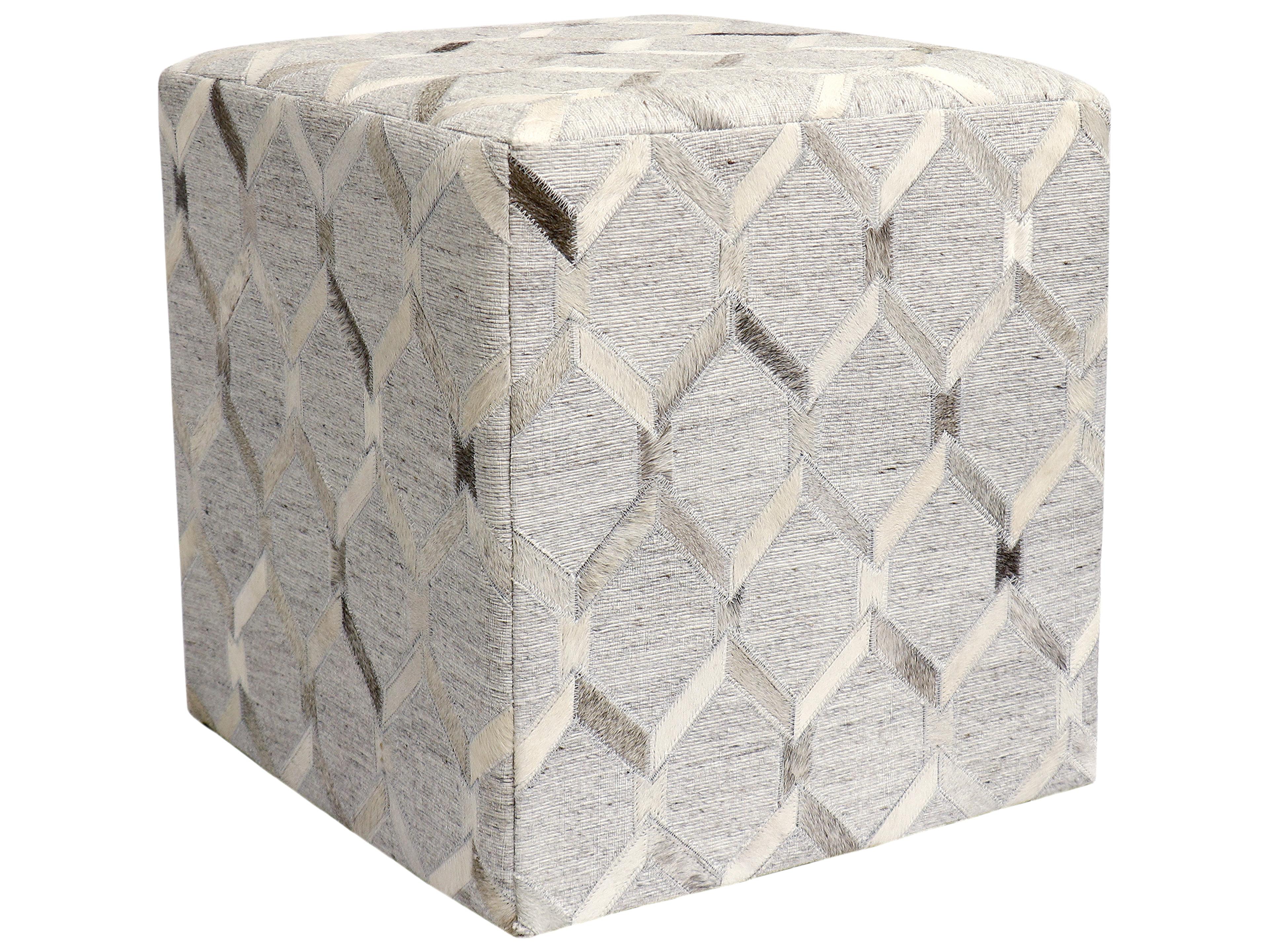 Pasargad Home Galaxy Geometric Silver Cowhide Ottoman
