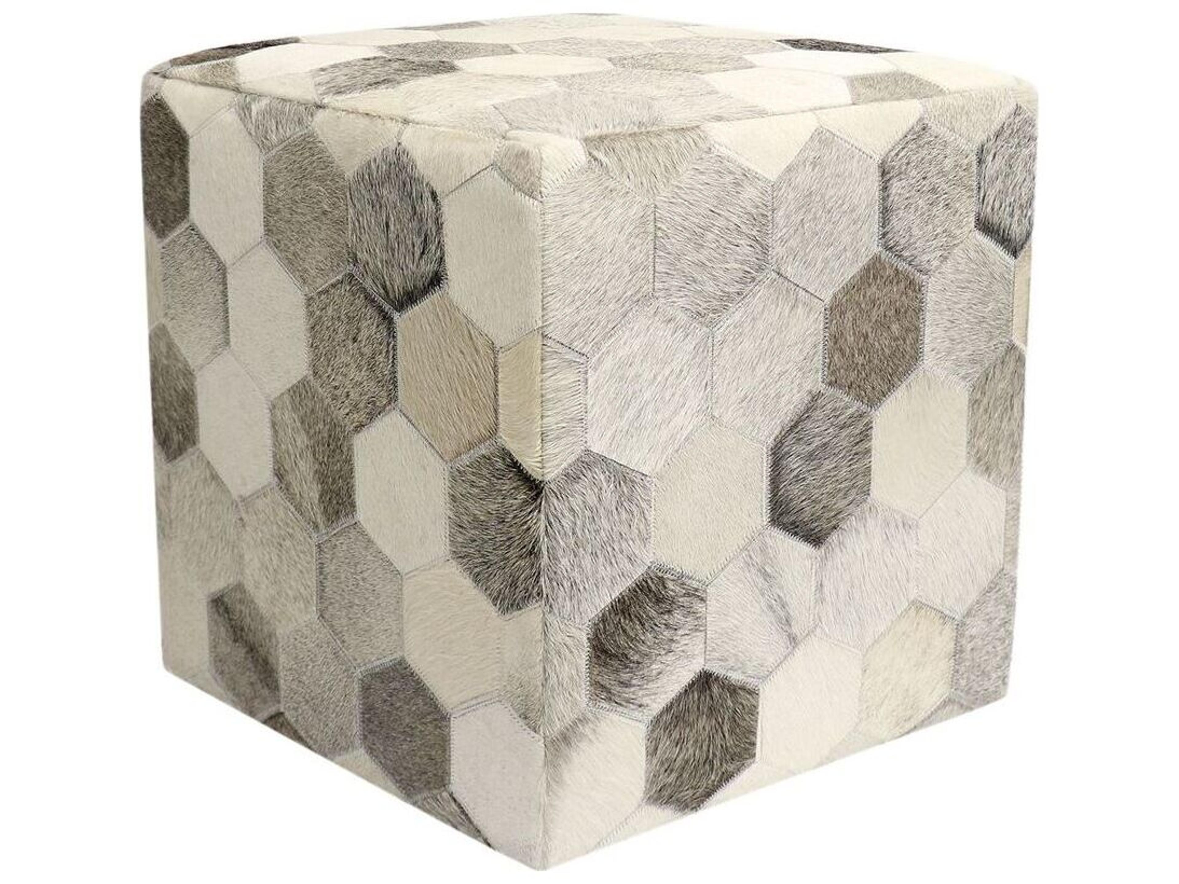 Pasargad Home Galaxy Cowhide Silver Grey Pouf