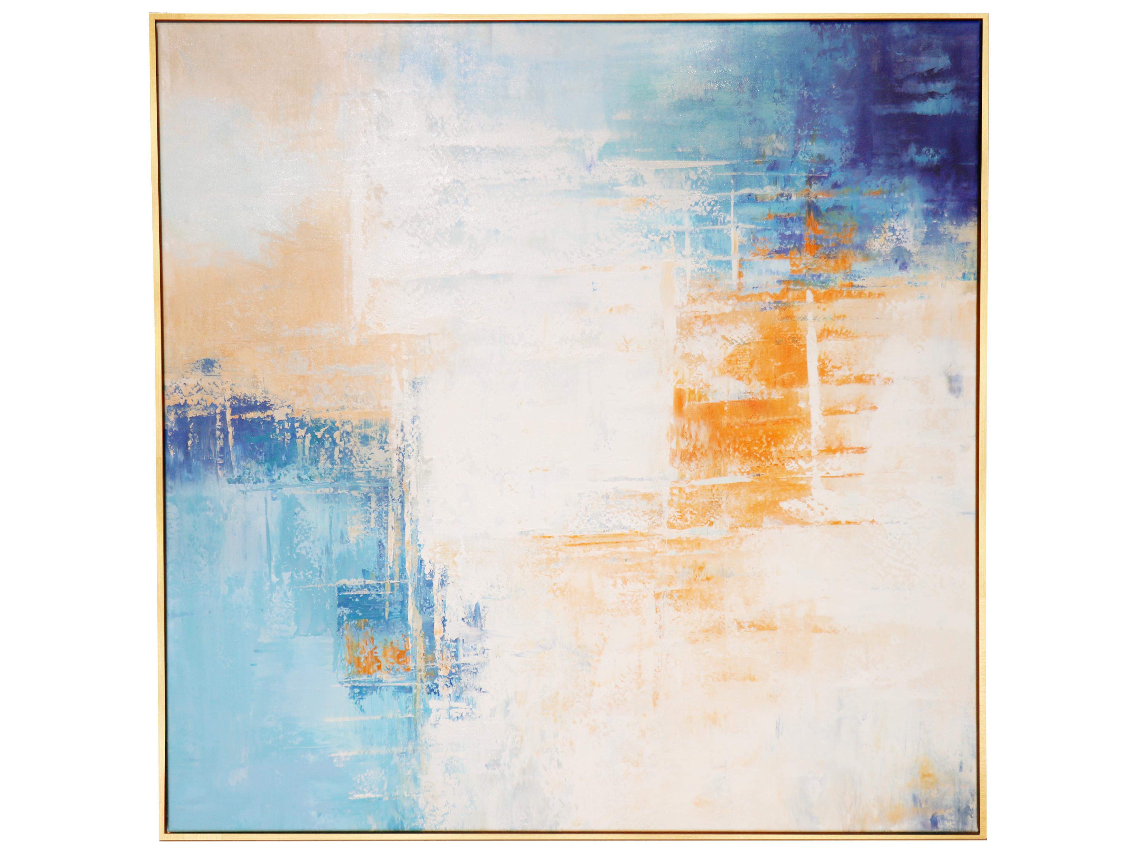 Pasargad Home Lush Azure Hand-Painted Blue & Multicolor Abstract Oil Painting