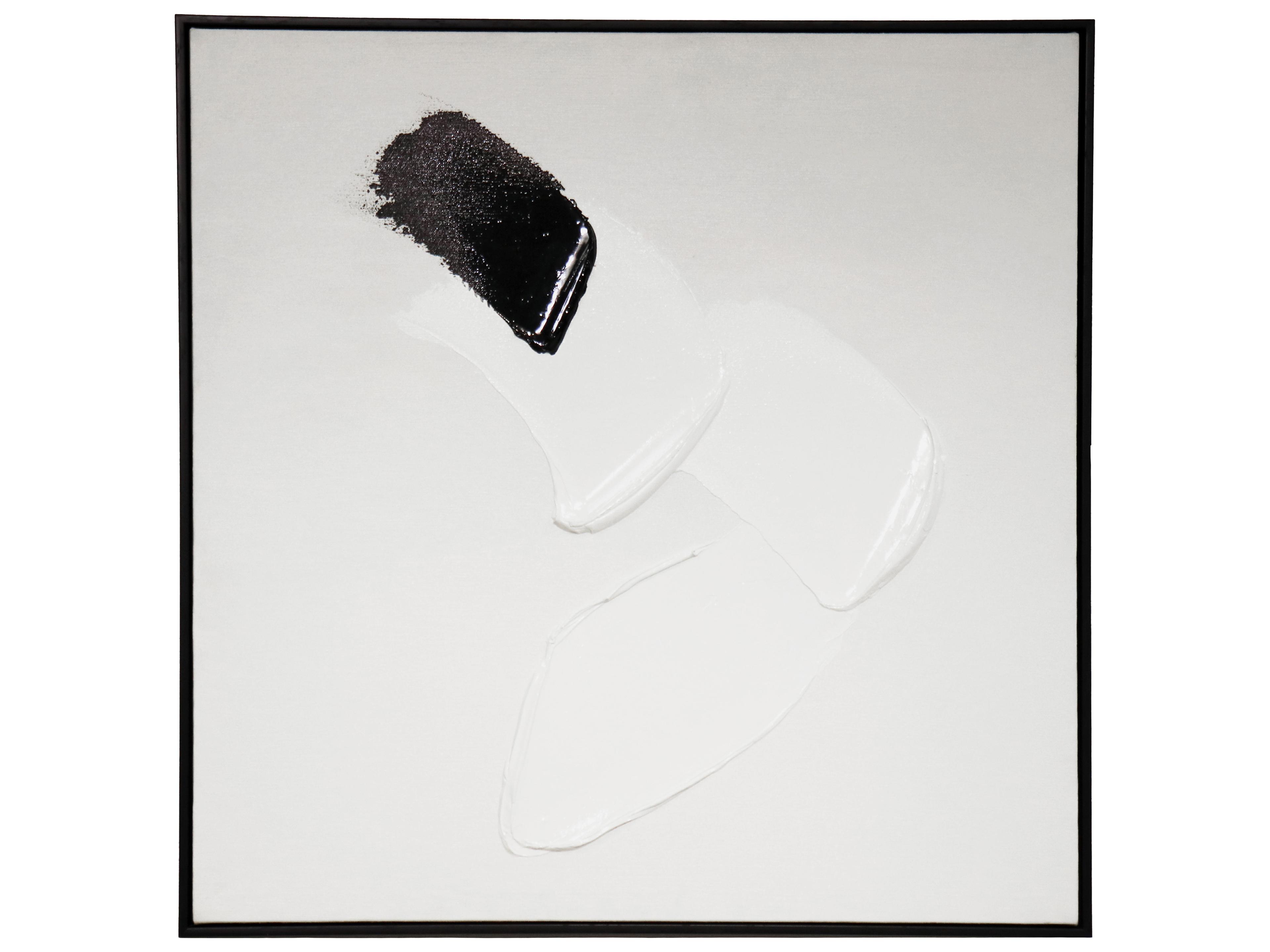 Pasargad Home Lush Motions Hand-Painted White & Black Minimalist Oil Painting