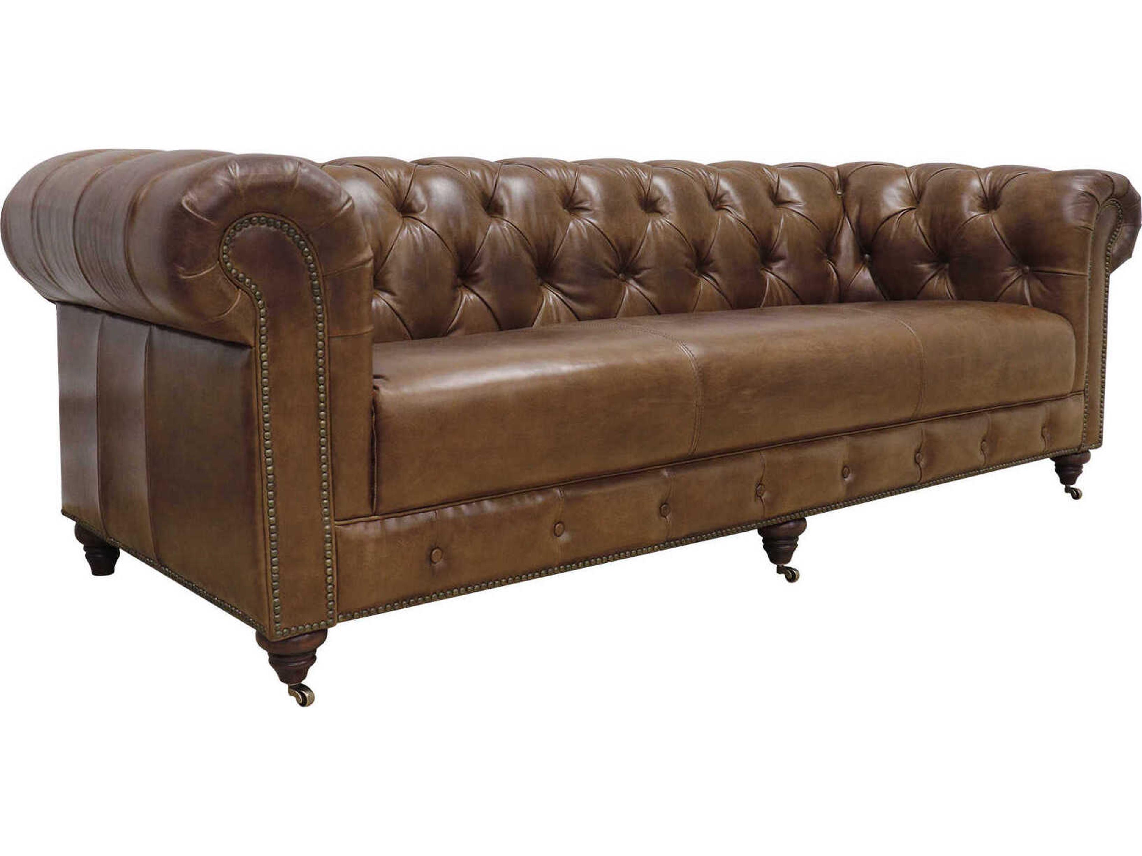 Pasargad Home Paris Club Chester Bay Brown Leather Sofa