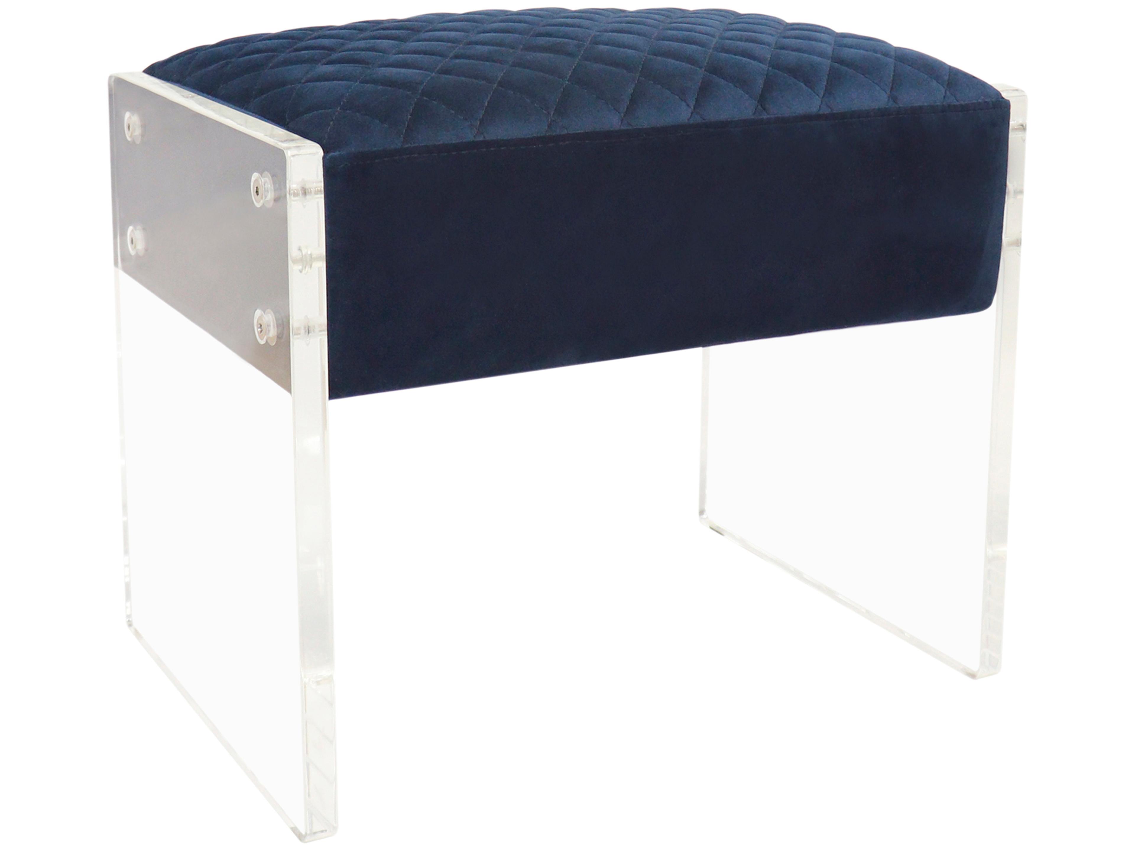 Pasargad Home Tribecca Navy Clear Blue Velvet Upholstered Accent Stool