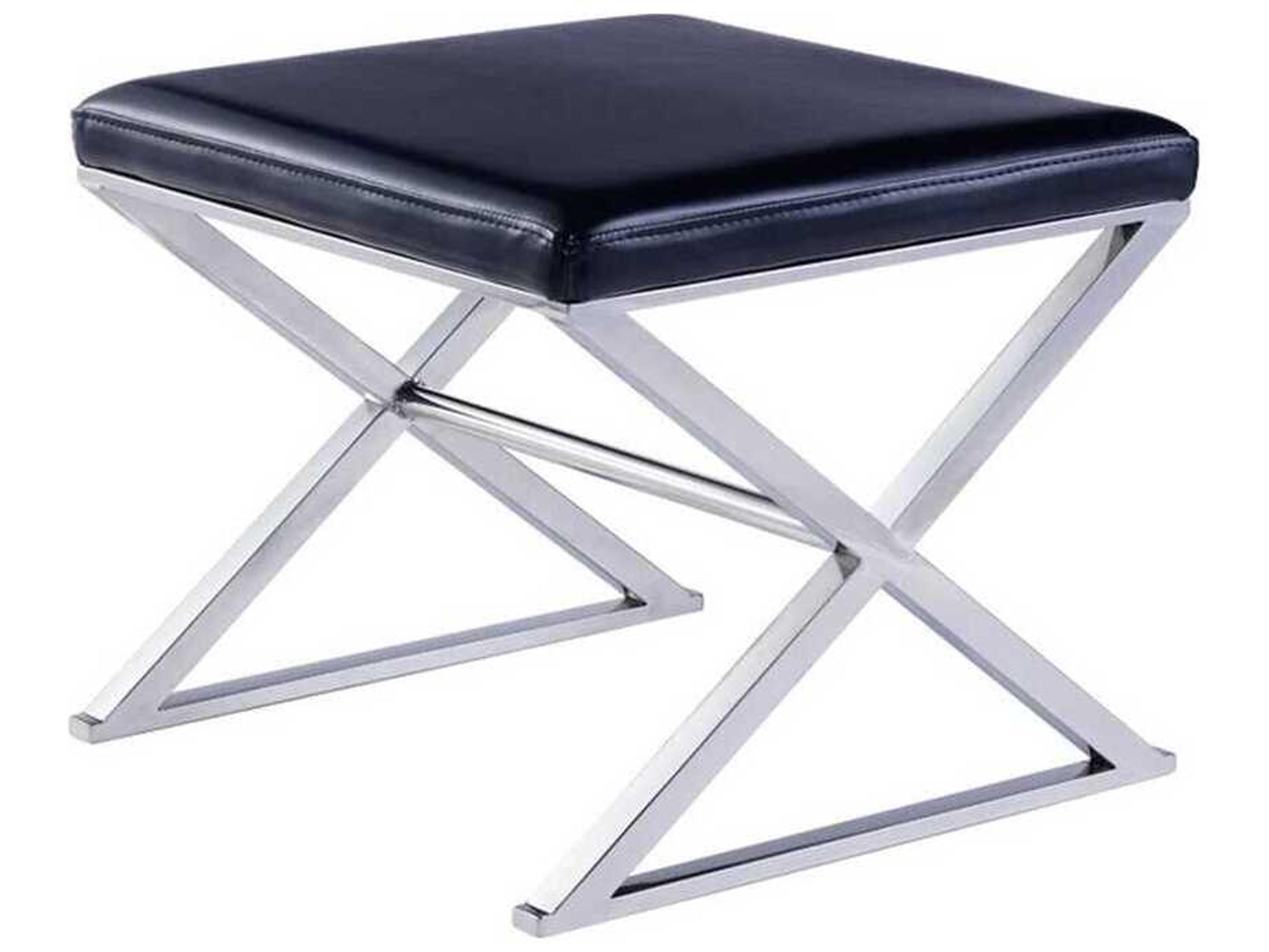 Pasargad Home Luxe Black Chrome Silver Faux Leather Accent Bench