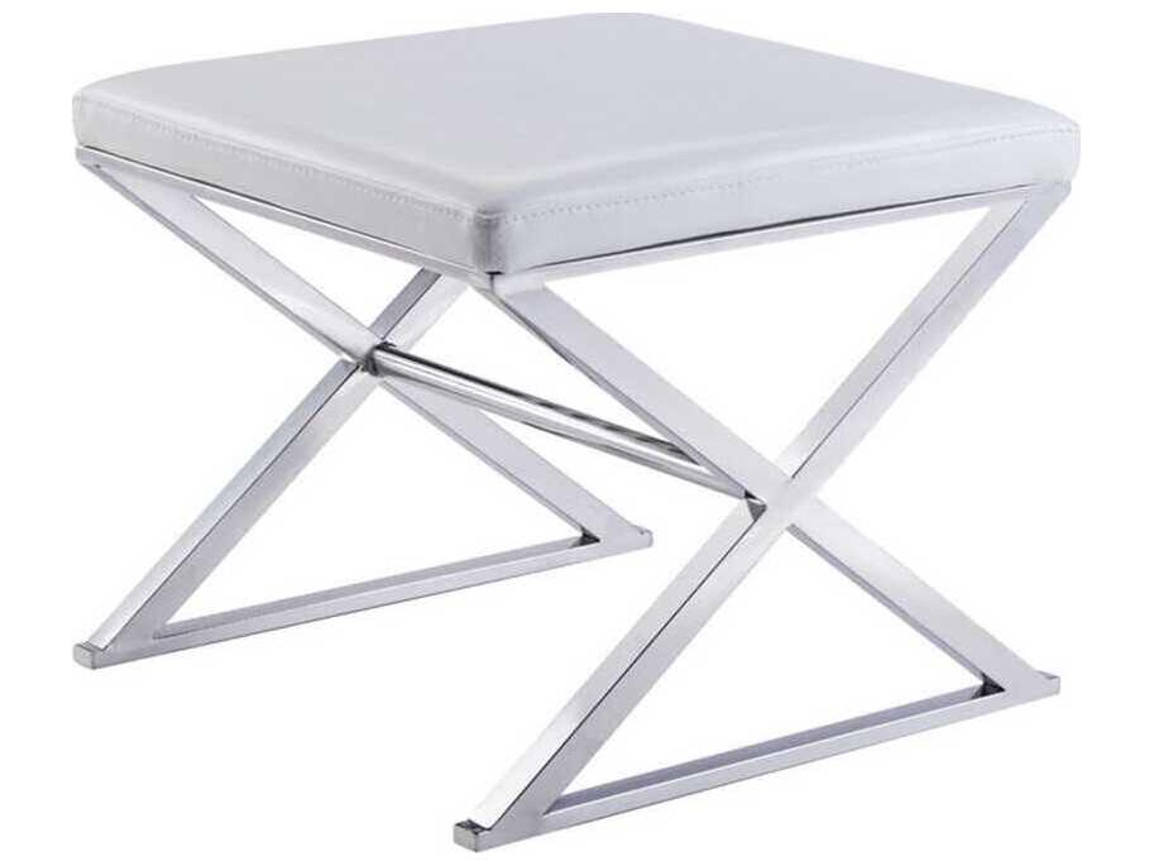 Pasargad Home Luxe White Chrome Silver Faux Leather Accent Bench