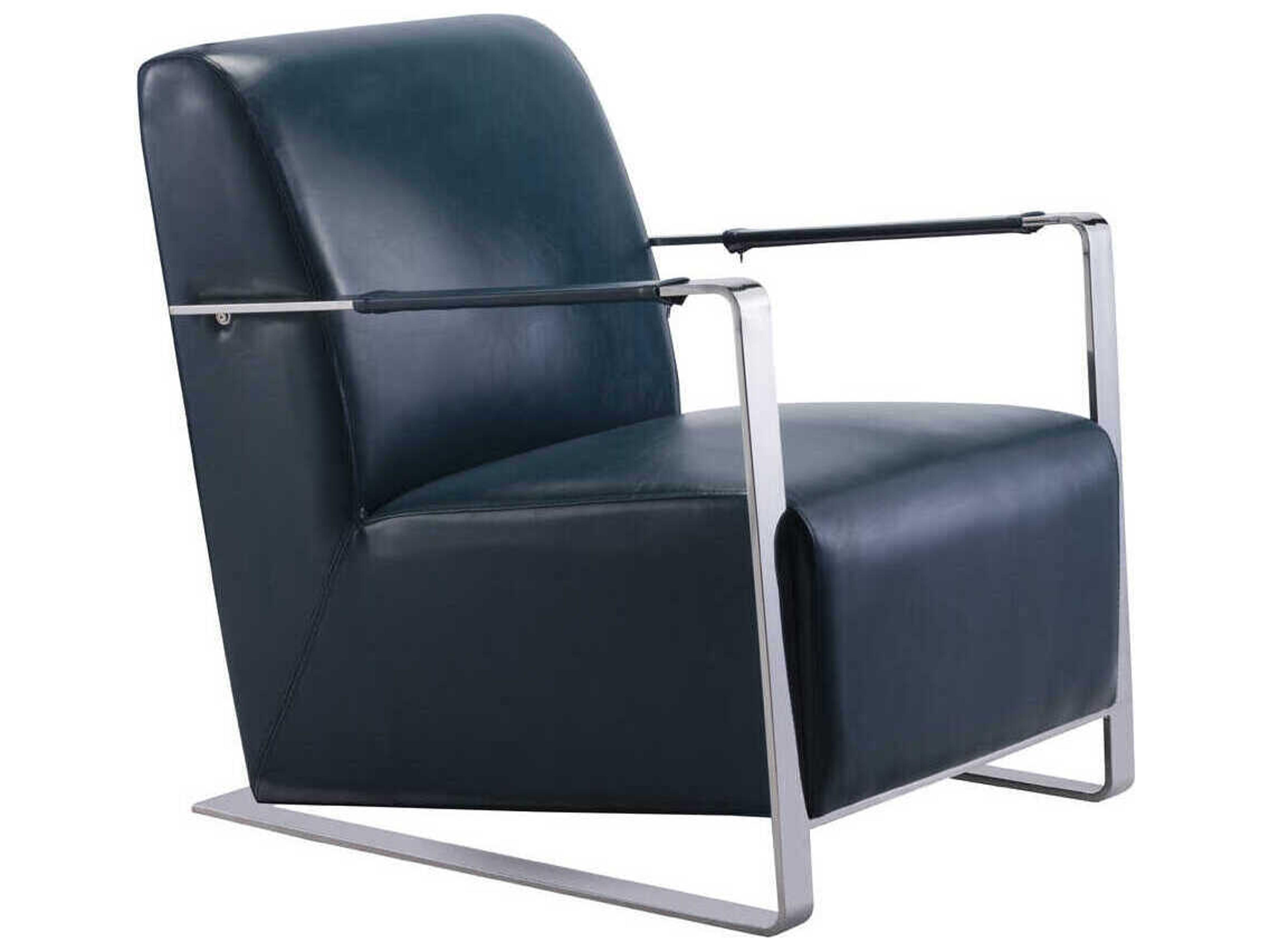 Pasargad Home Luxe Blue Faux Leather Accent Chair