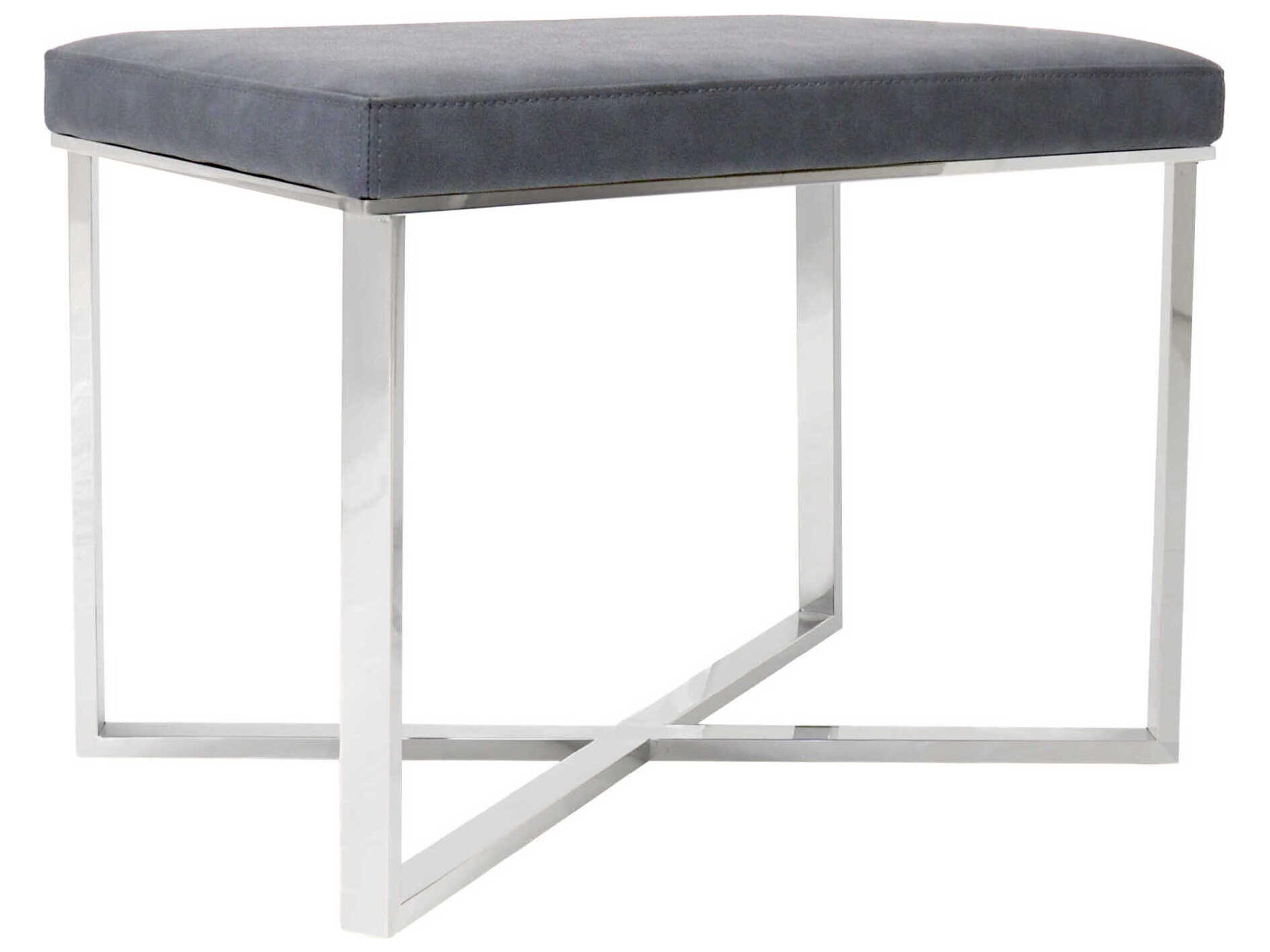 Pasargad Home Luxe Grey Chrome Faux Leather Ottoman