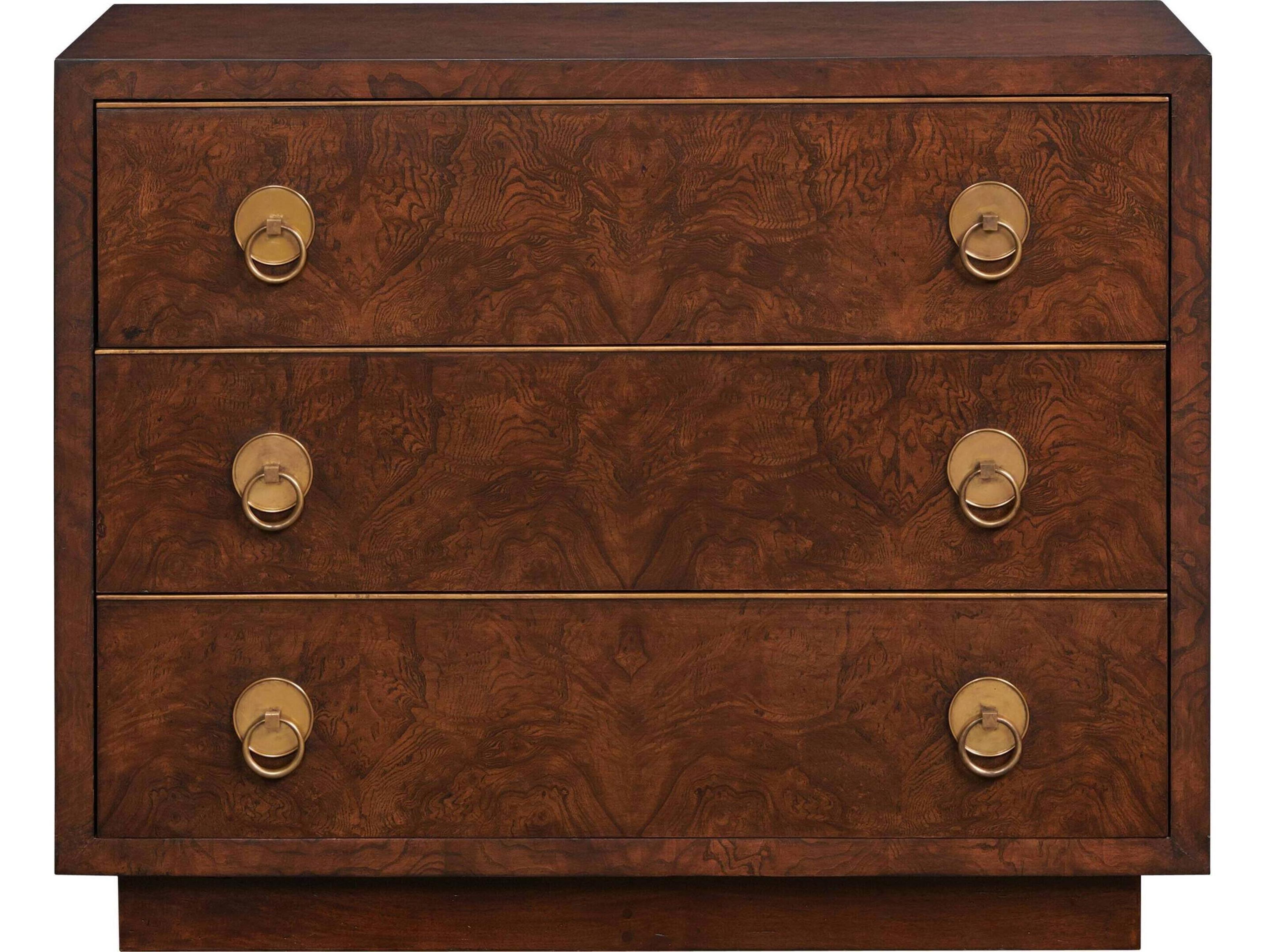 Port Eliot 3-Drawers Brown Mahogany Wood Nightstand