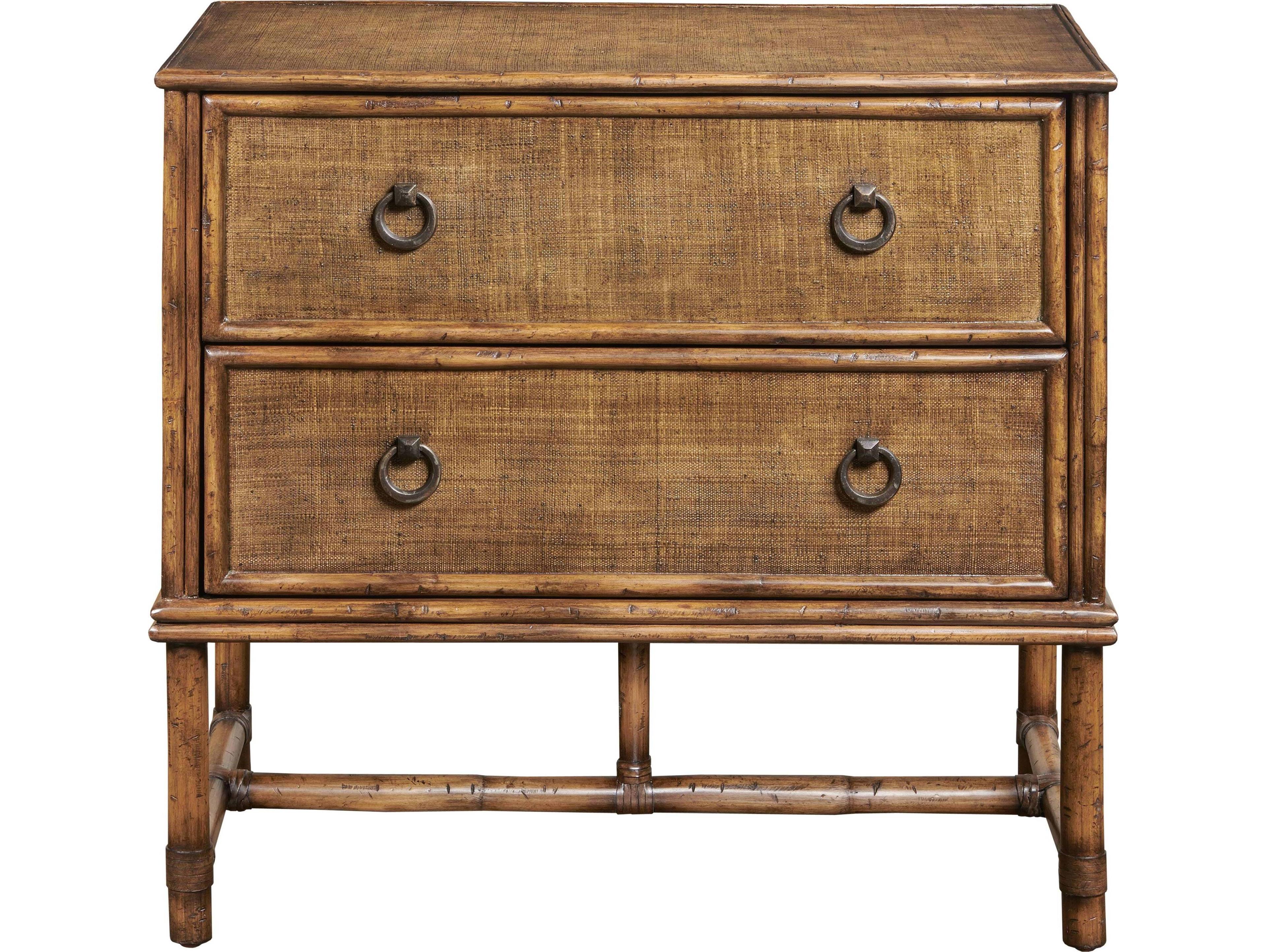 Port Eliot 2-Drawers Brown Rattan Nightstand