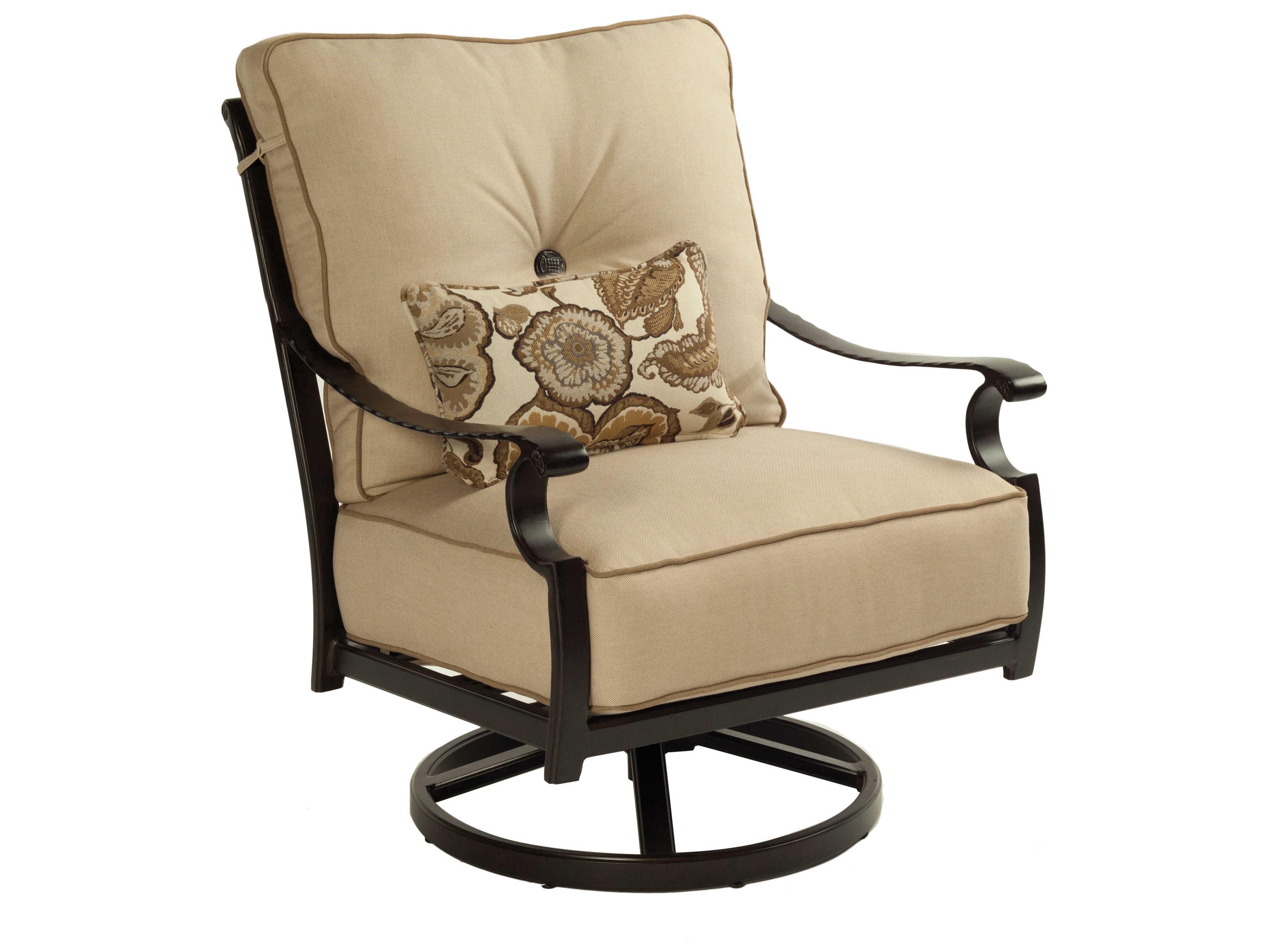 Castelle Monterey Deep Seating Cast Aluminum Lounge Swivel Outdoor Patio Rocker with One Kidney Pillow