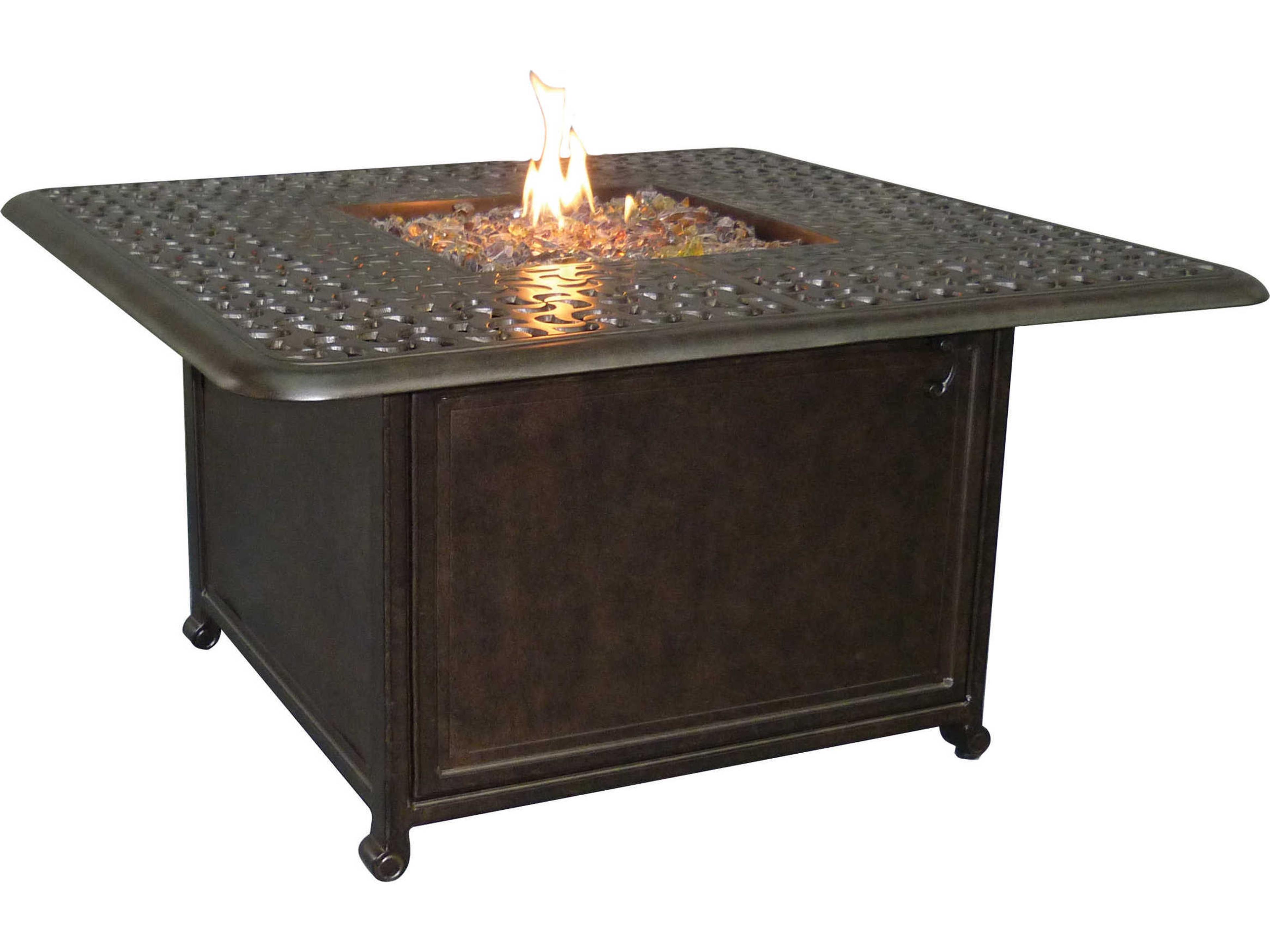 Castelle Sienna Cast Aluminum Square Vintage Coffee Table with Firepit and Lid