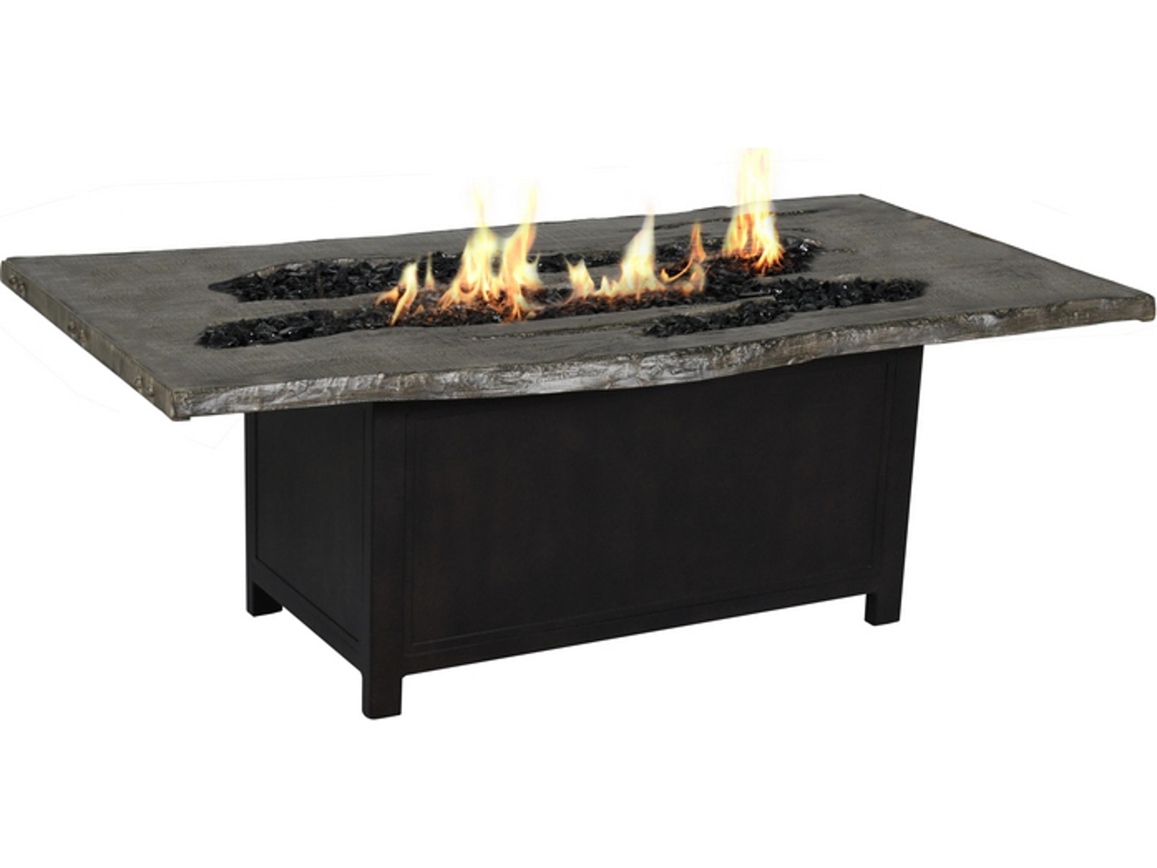 Castelle Natures Wood Aluminum Rectangular Fire Pit Outdoor Patio Coffee Table