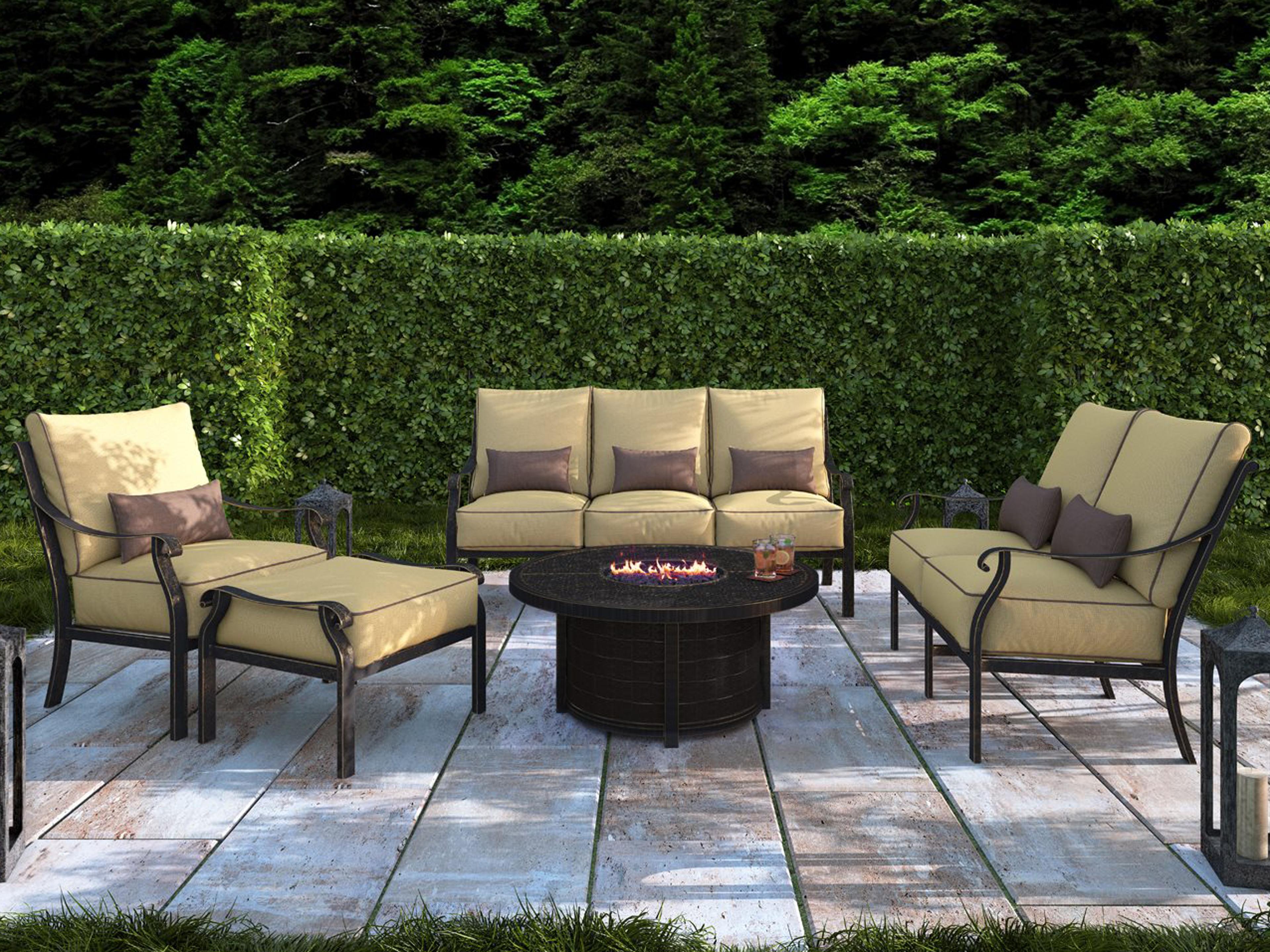 Castelle Madrid Deep Seating Cast Aluminum Fire Pit Outdoor Lounge Set