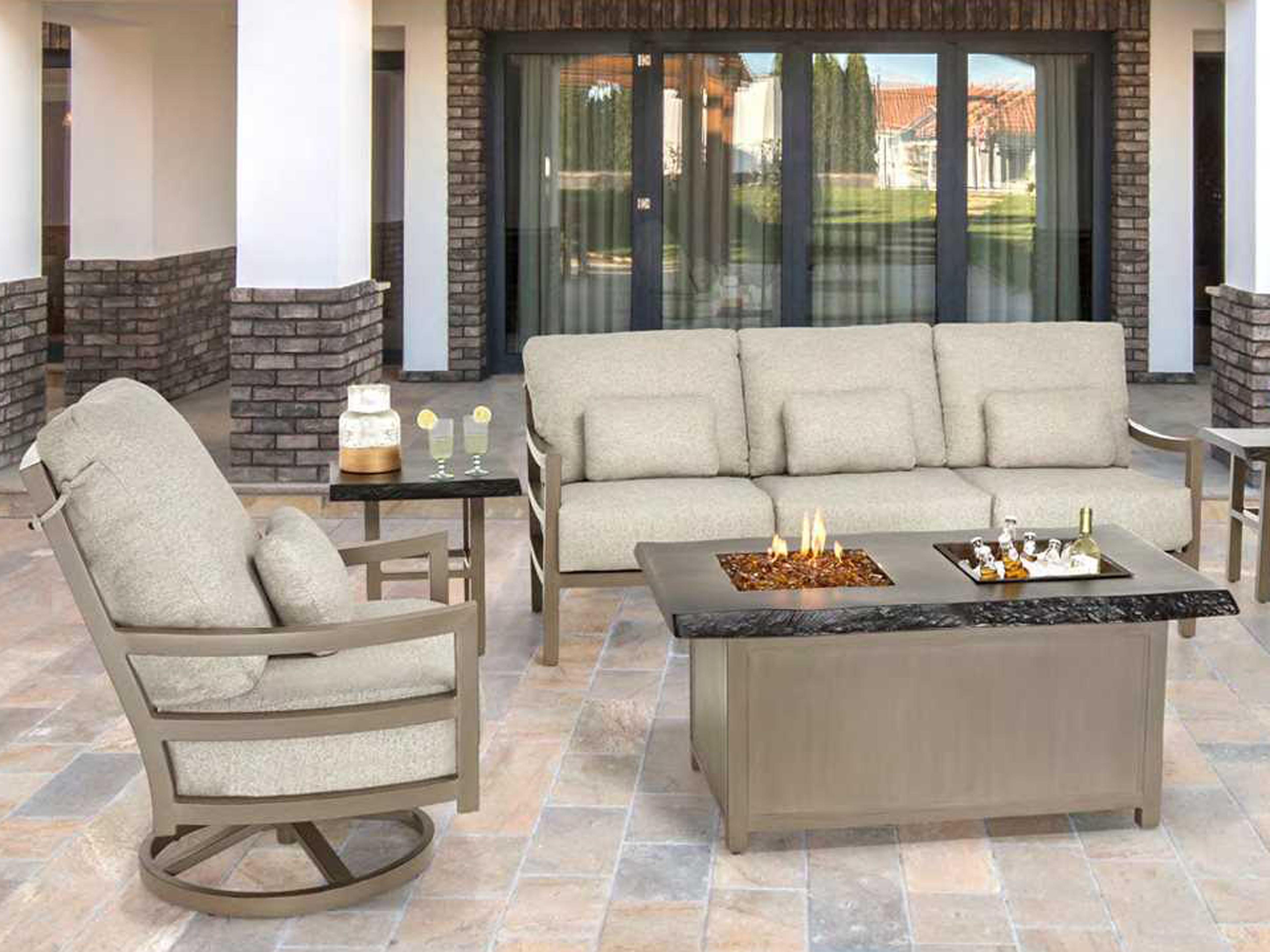 Castelle Roma Deep Seating Aluminum Cushion Fire Pit Outdoor Lounge Set