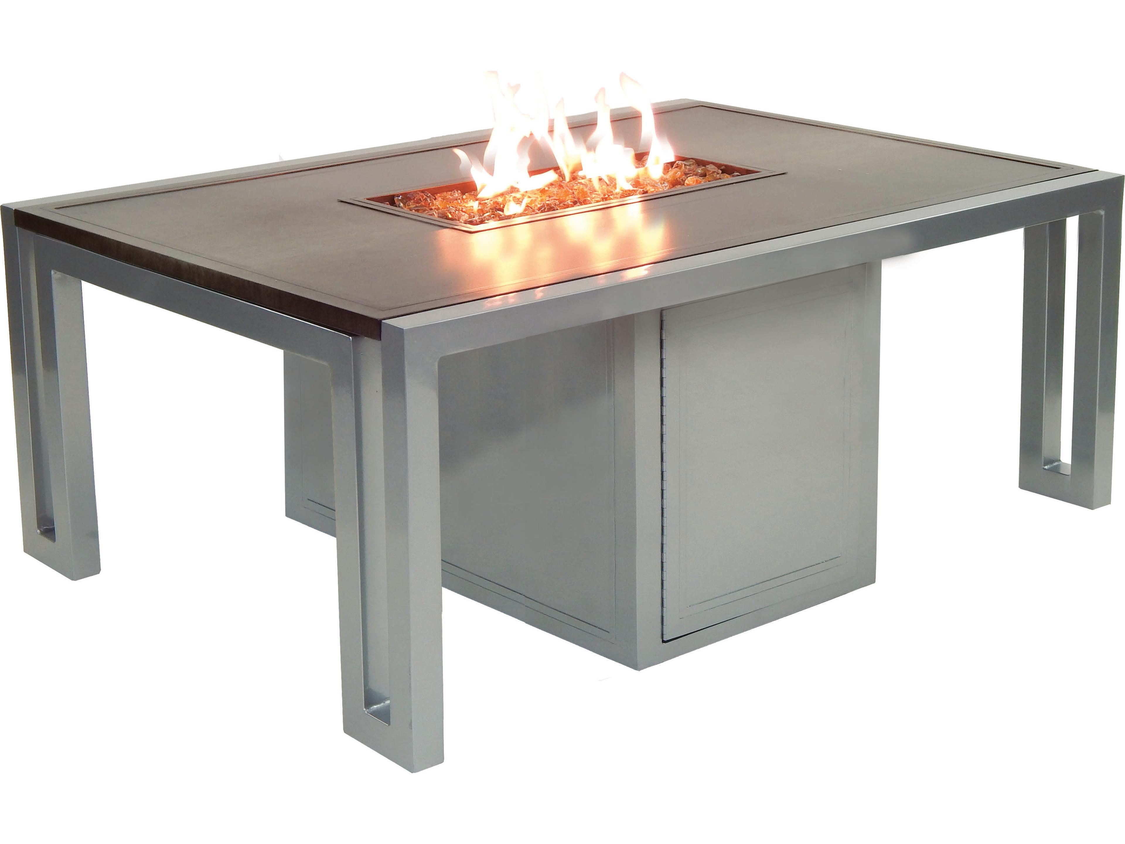Castelle Icon Cast Aluminum Rectangular Firepit Coffee Table and Lid