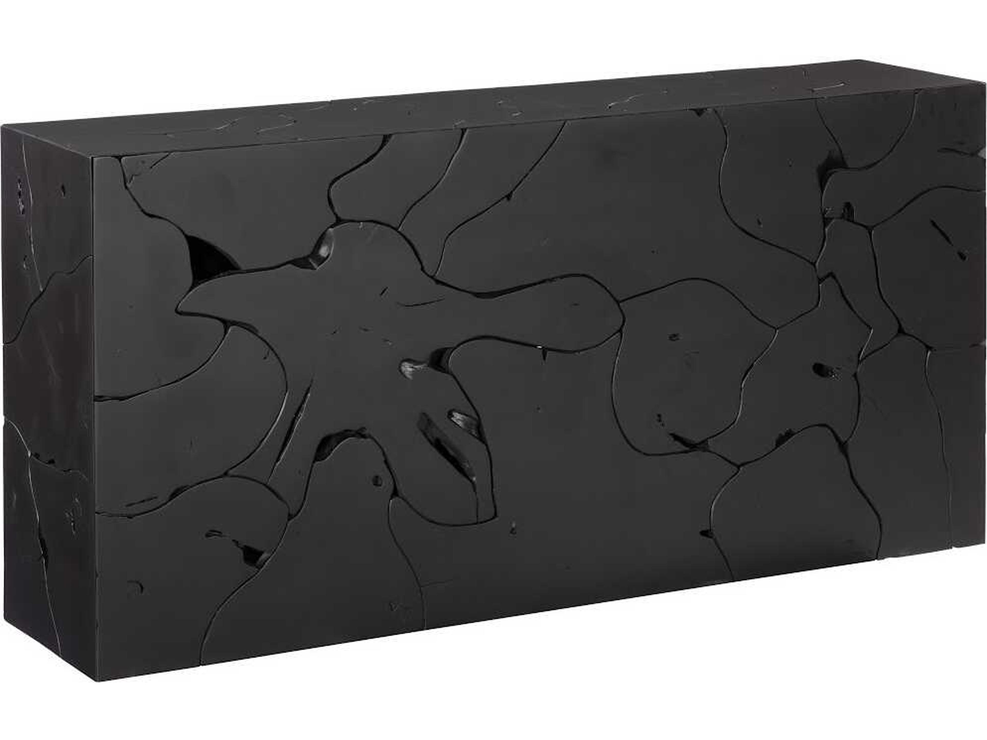 Luxecor Teak Slice Rectangular Wood Black Console Table