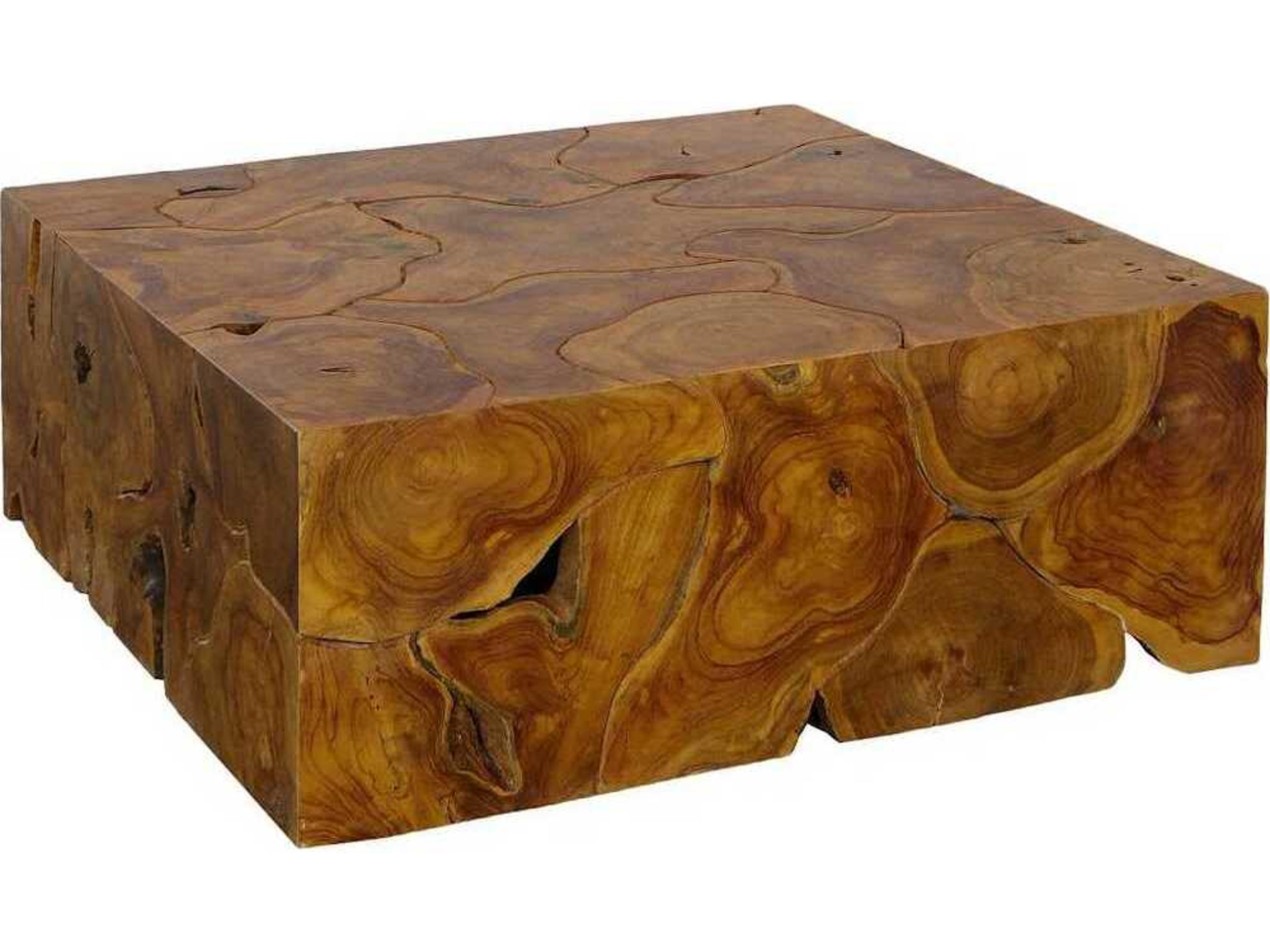 Luxecor Teak Slice Square Wood Red Brown Coffee Table
