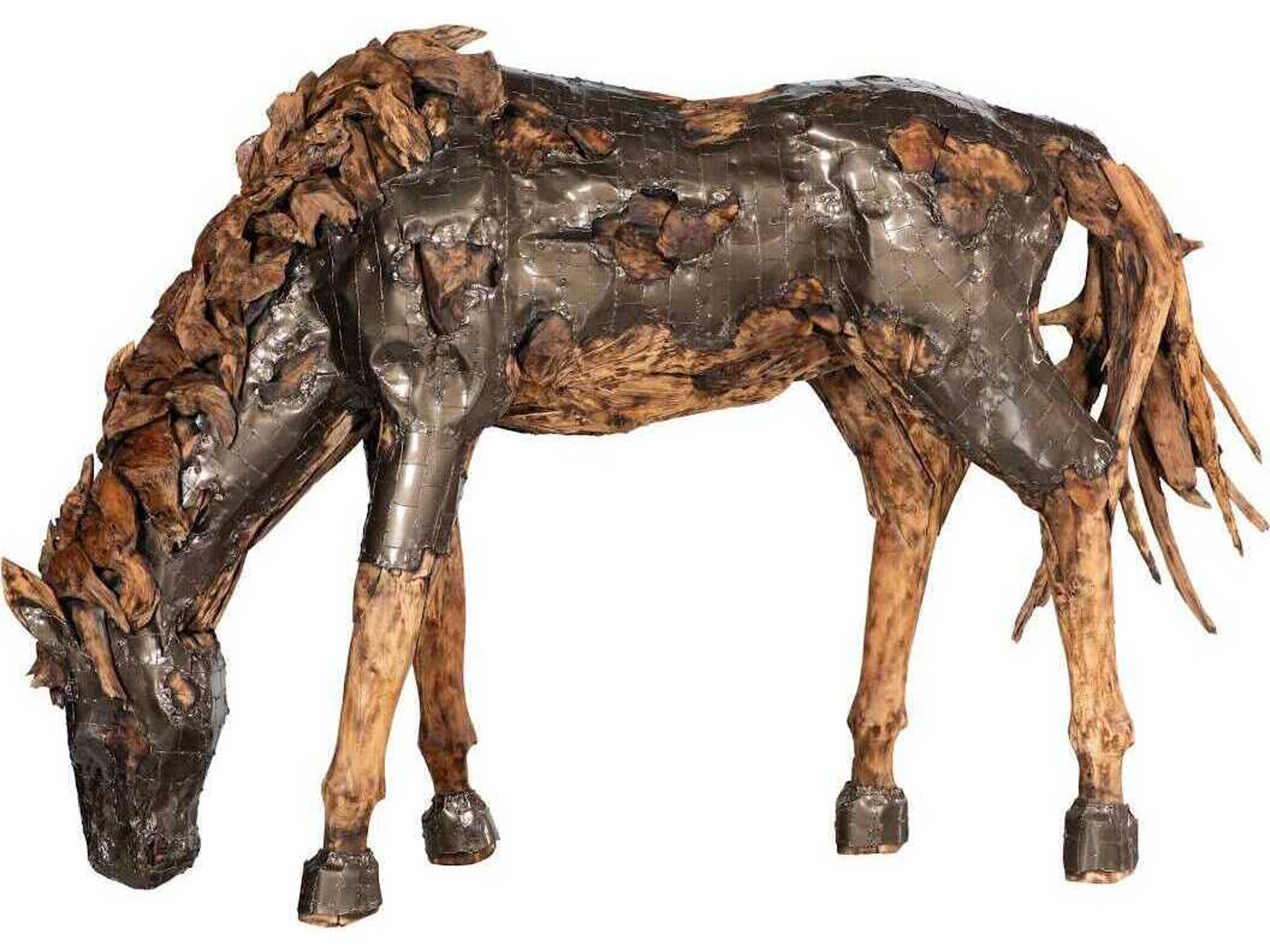 Phillips Collection Brown Mustang Grazing Horse Armored Sculpture