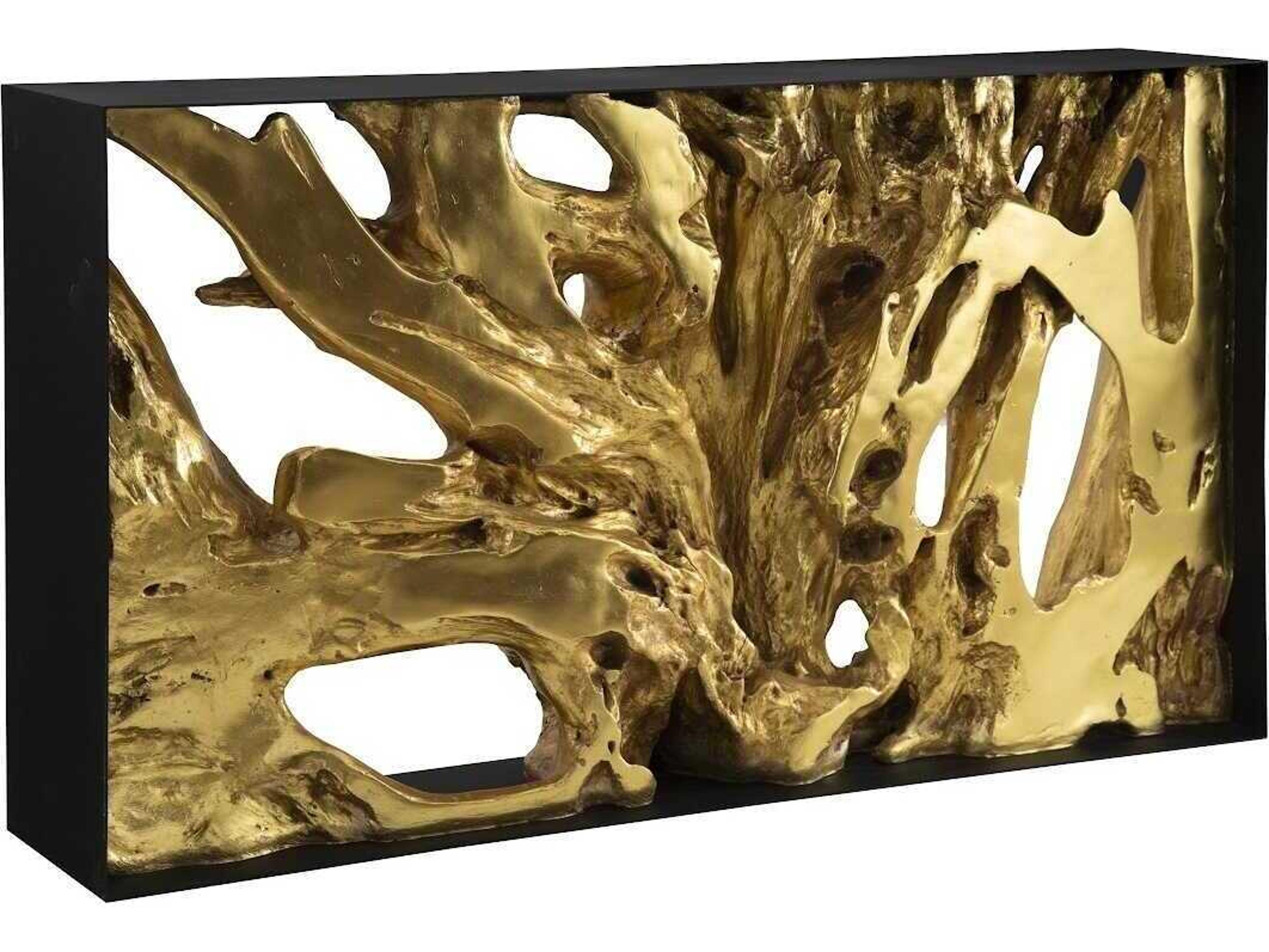 Phillips Collection Rectangular Metal Gold Leaf Black Console Table