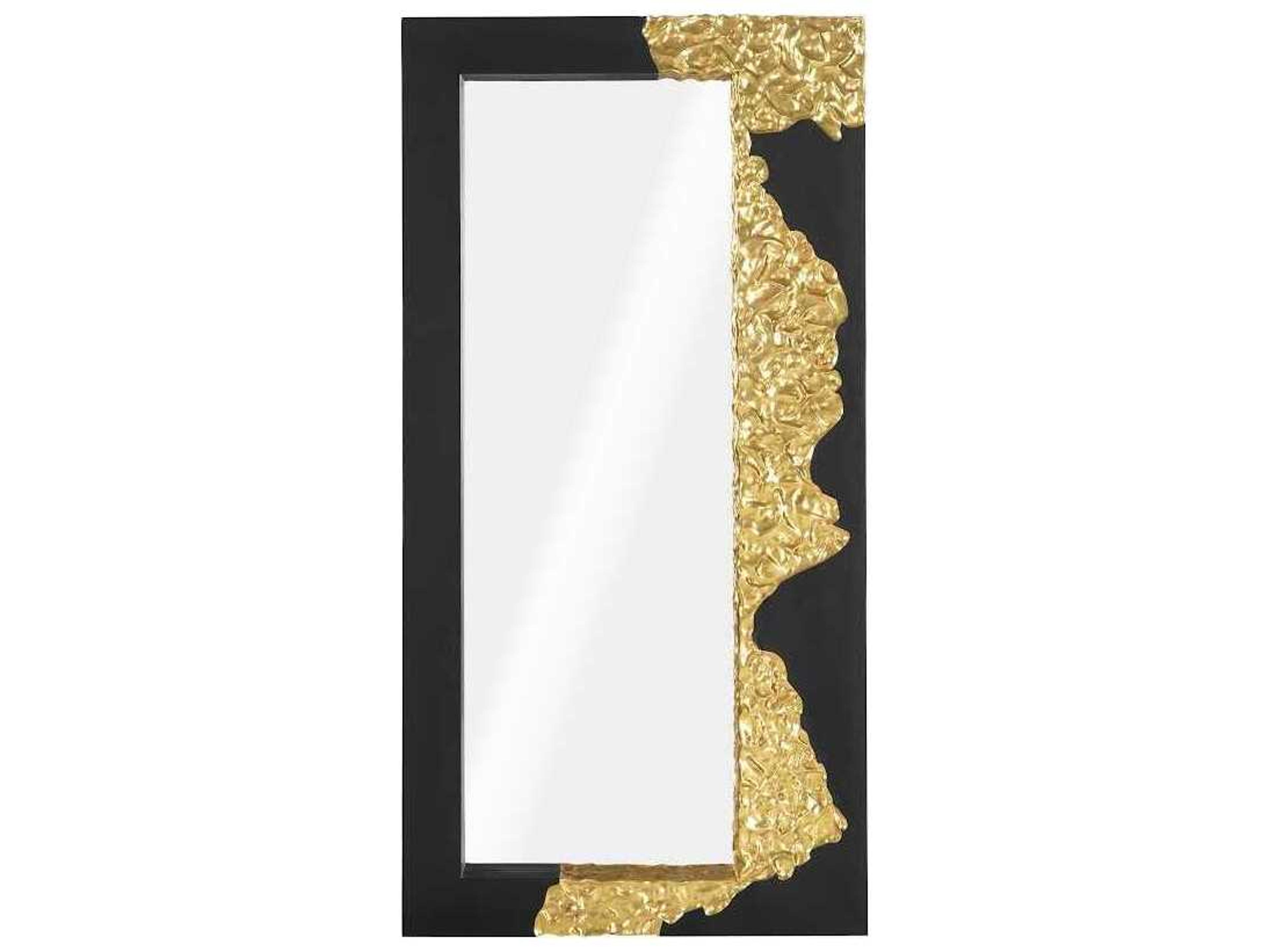 Phillips Collection Festive Glitz & Glam Mercury Gold Leaf Black Rectangular Floor Mirror