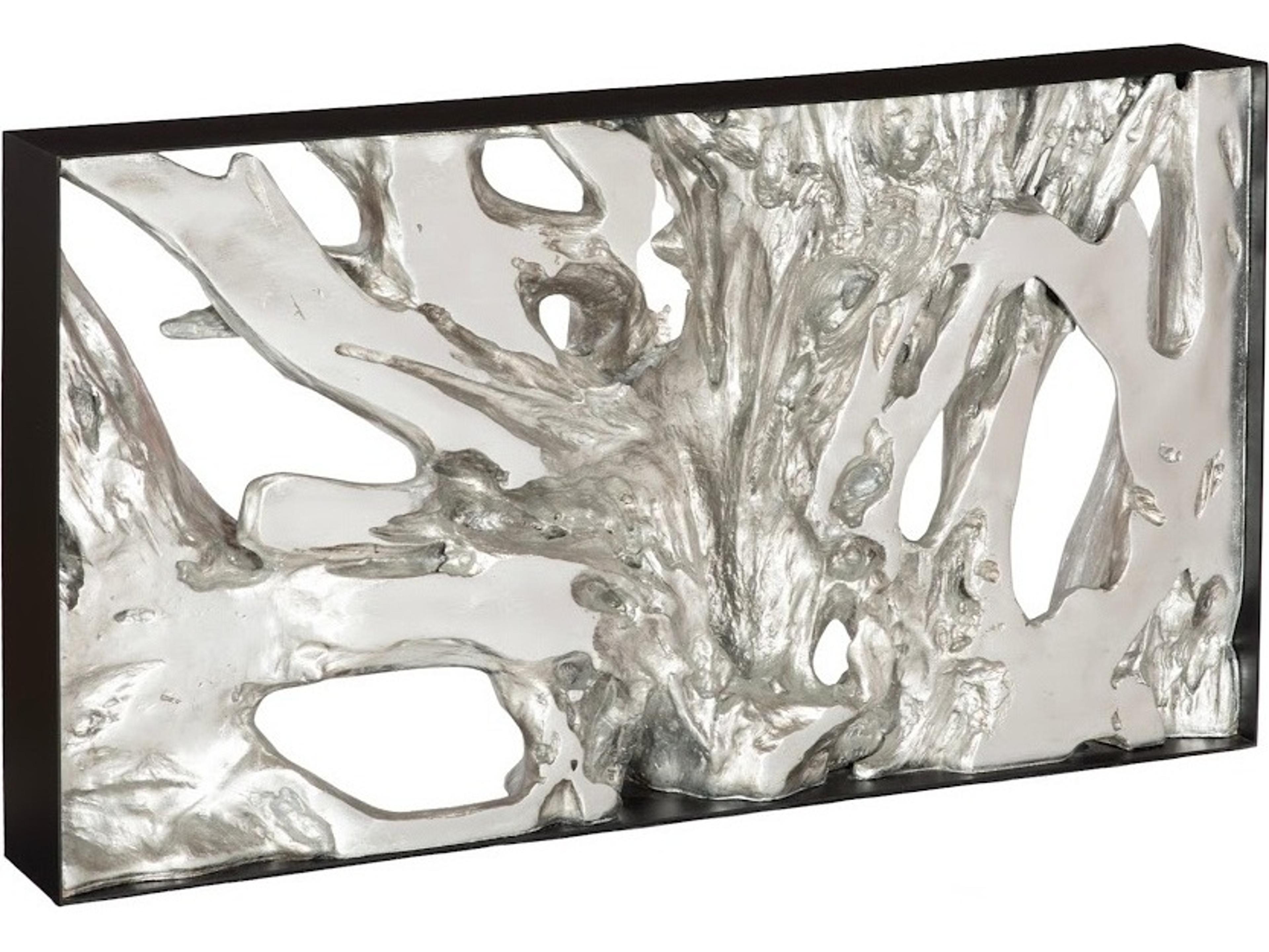 Phillips Collection Rectangular Metal Silver Black Leaf Console Table