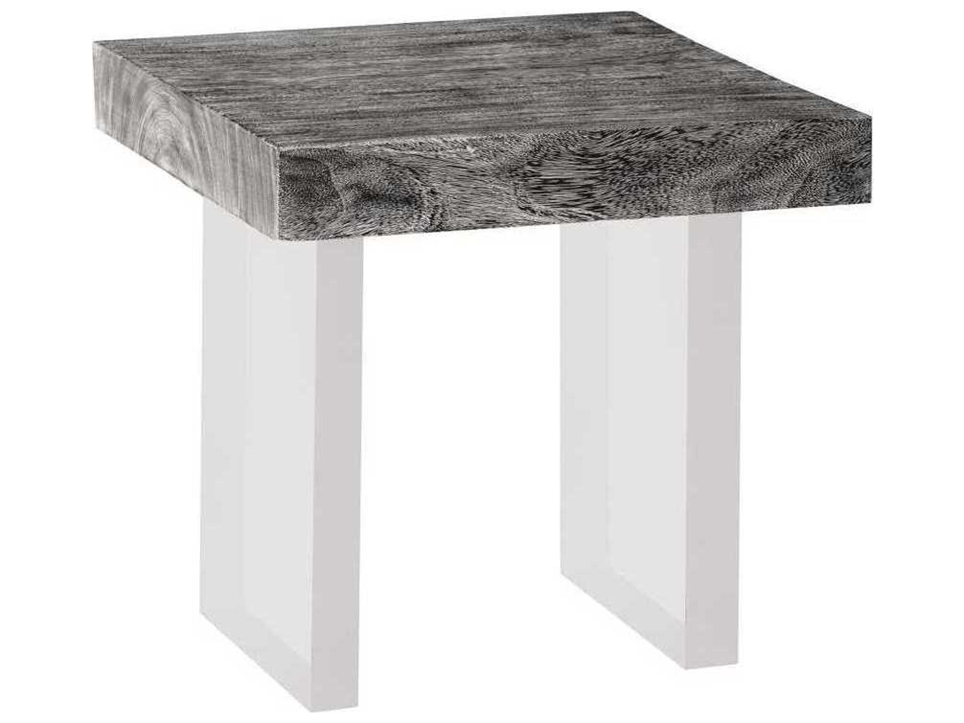 Phillips Collection Square Wood Gray Stone Acrylic End Table