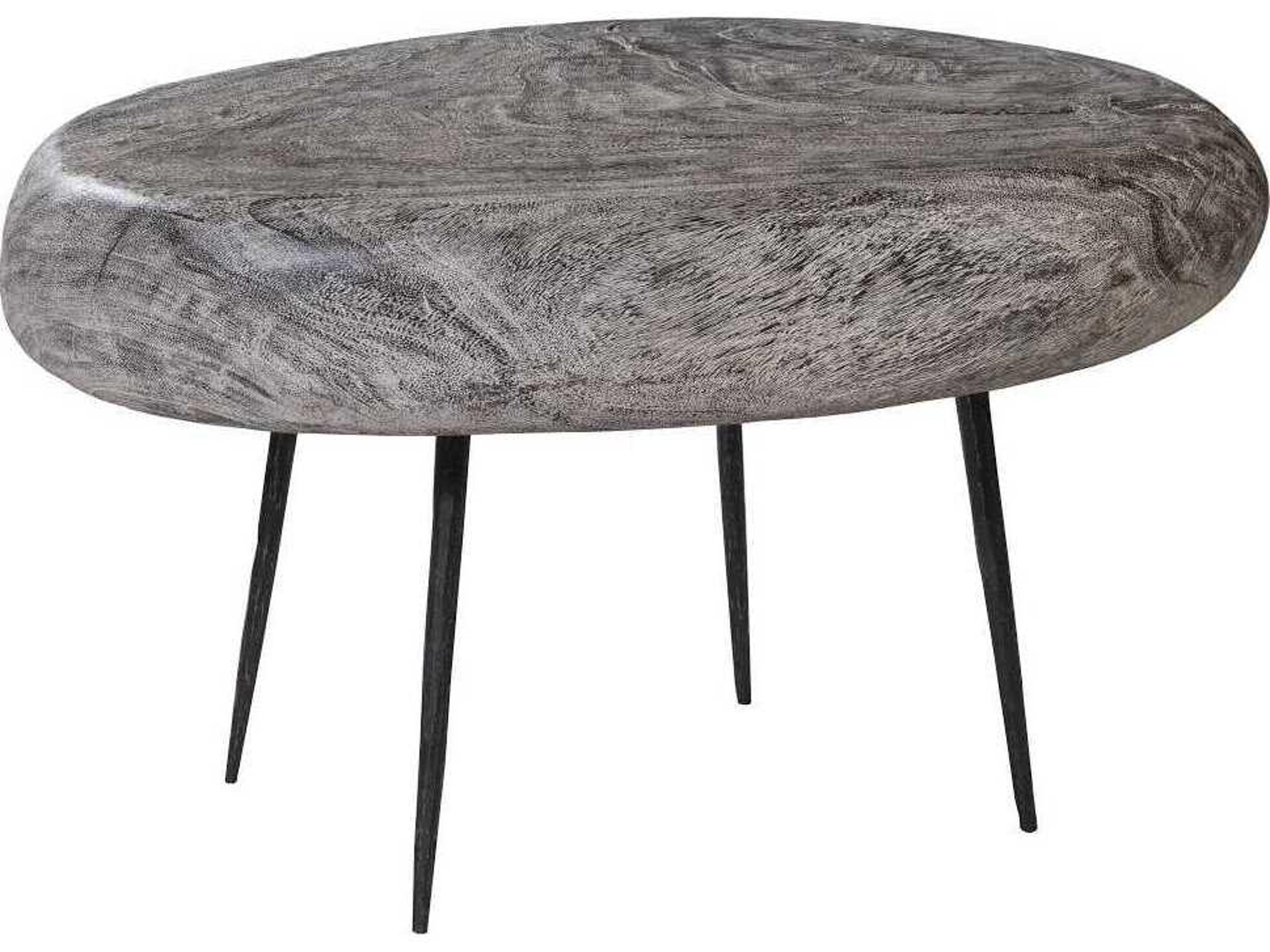 Phillips Collection Oval Wood Gray Stone Black End Table