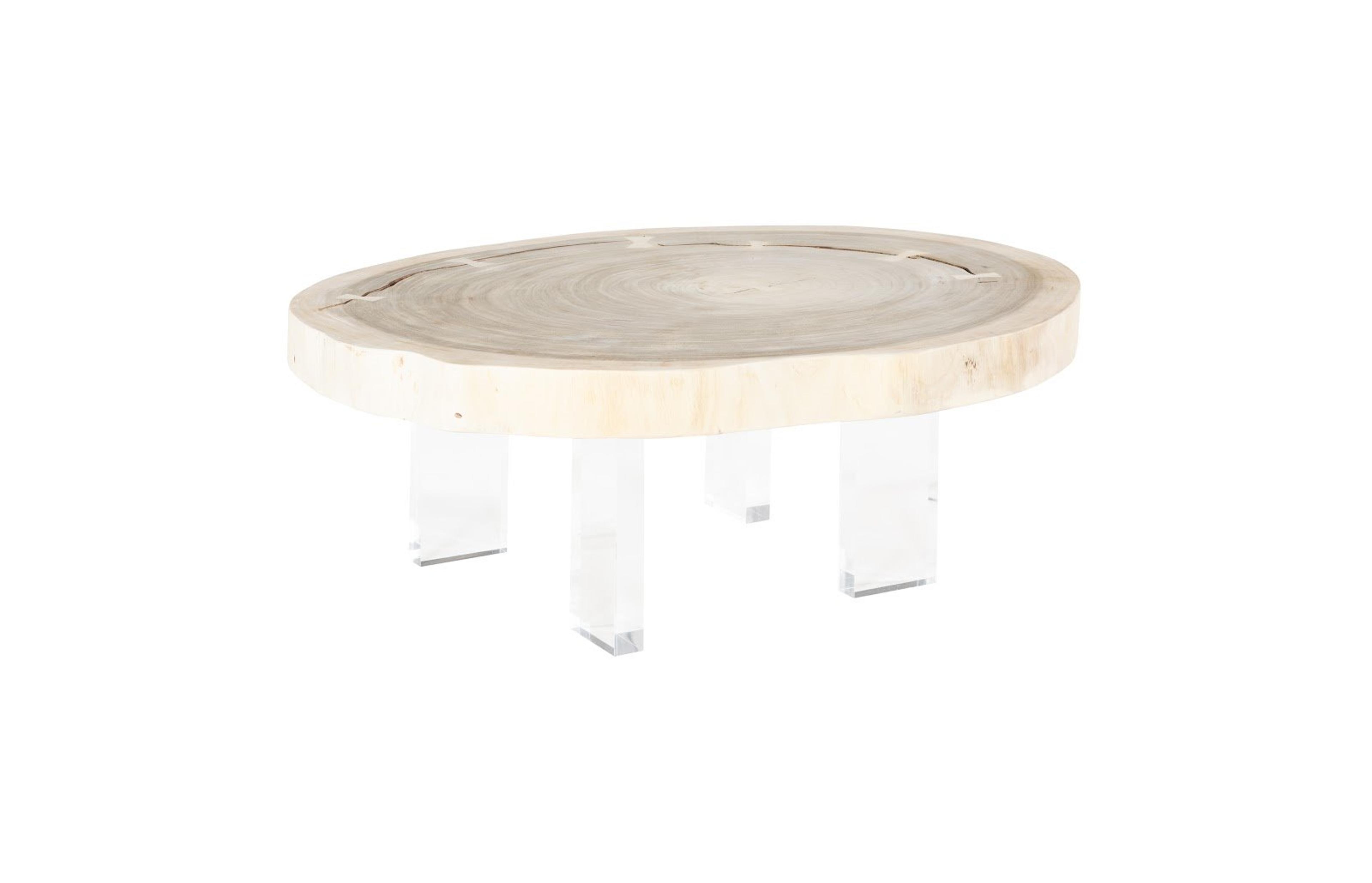 Phillips Collection Round Wood Clear Off White Bleached Coffee Table