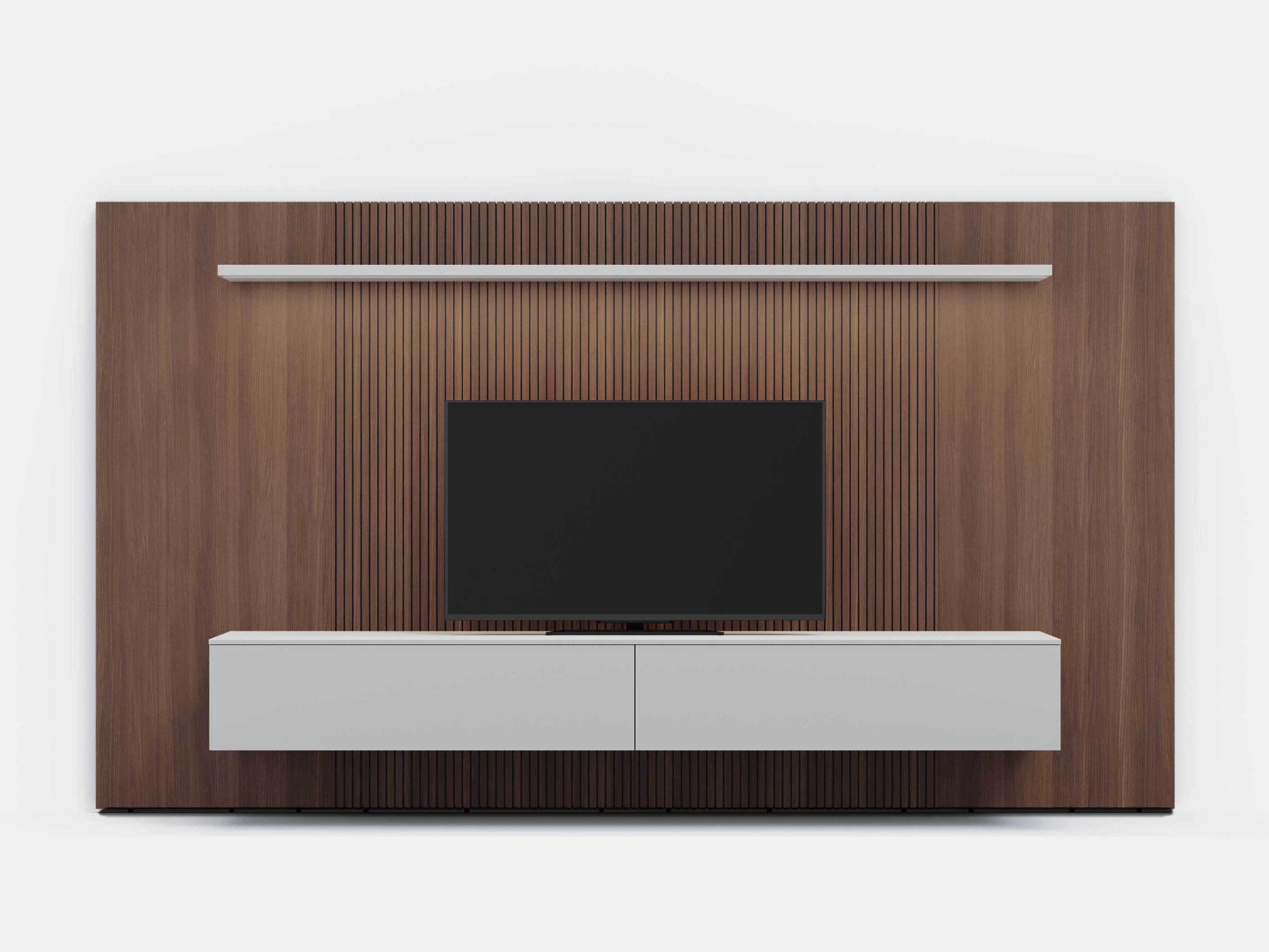 Pianca Spazio 149" Walnut Wood Fog Grey Media Console