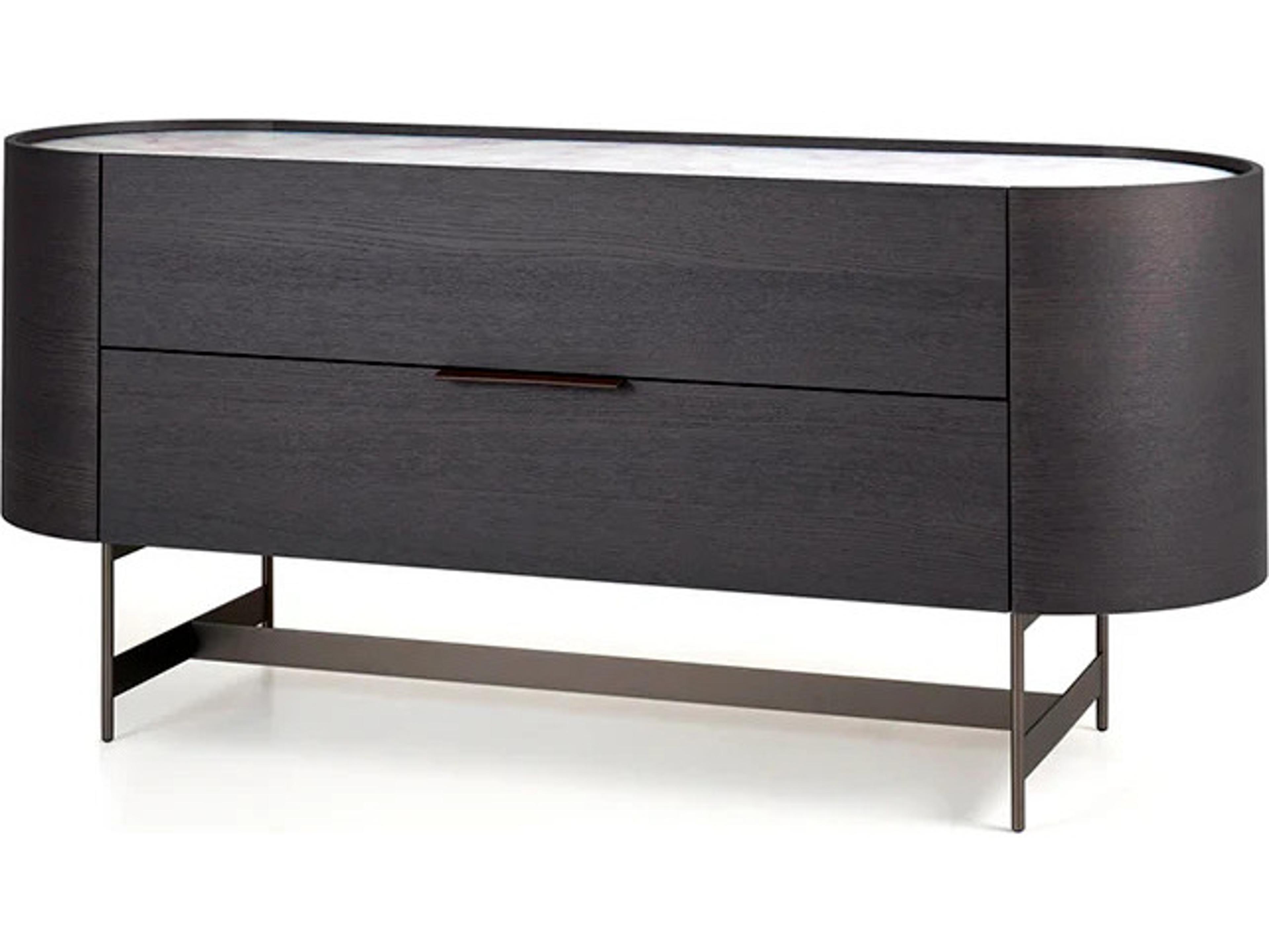 Pianca Dedalo 2 Drawers Dresser 67" Dark Grey Ash/Calacatta Marble Glass/Titanium